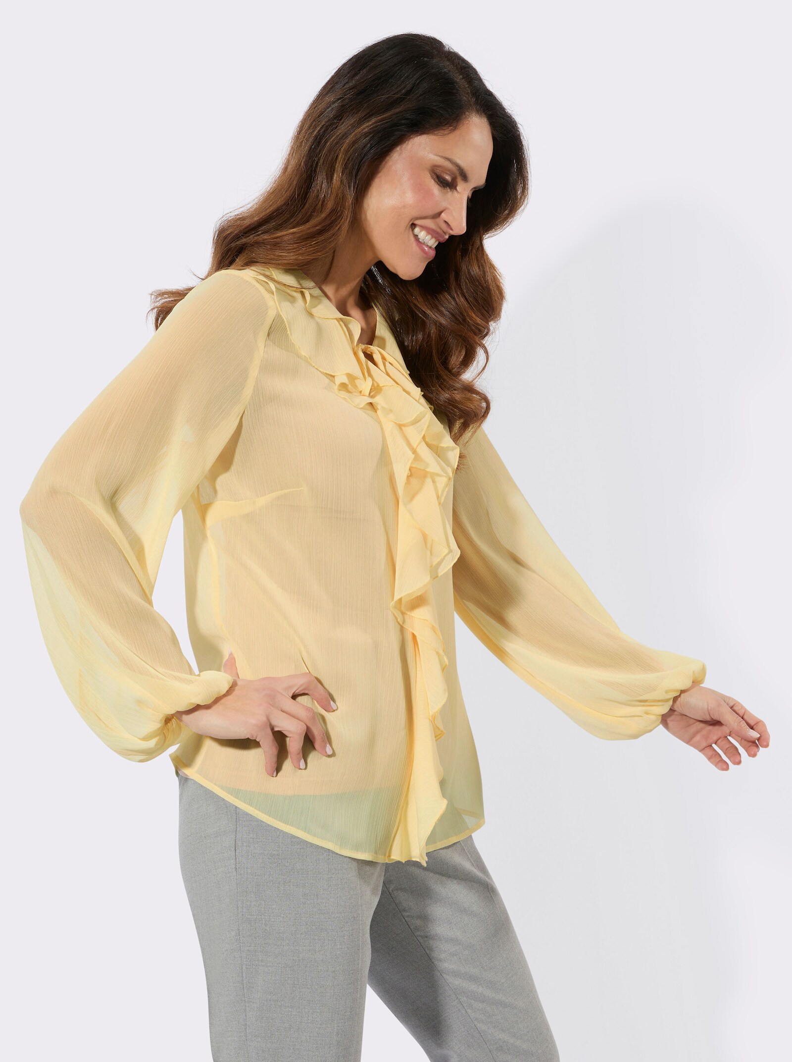 Schlupfbluse mit Volants - vanille