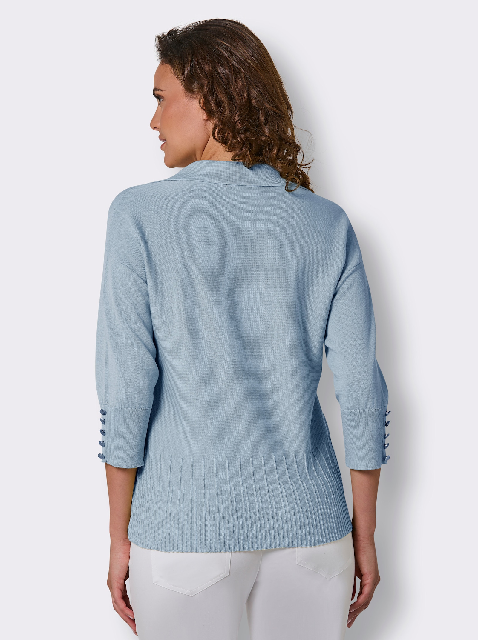 CREATION L PREMIUM Polopullover aus Querstrick - eisblau