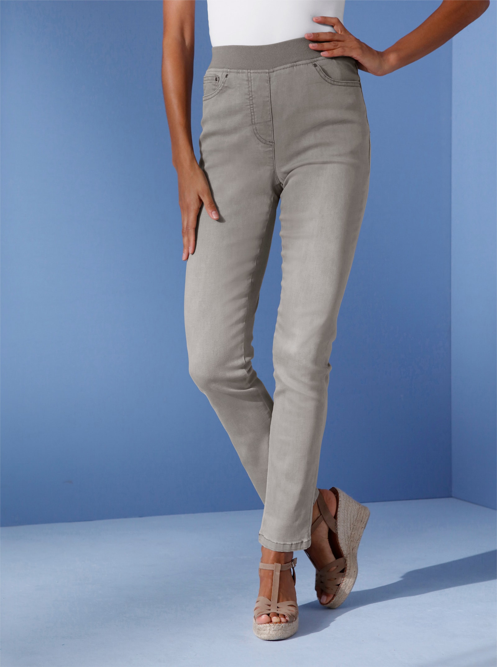 CREATION L PREMIUM Jeans mit Rippenstrick-Bund - grey denim