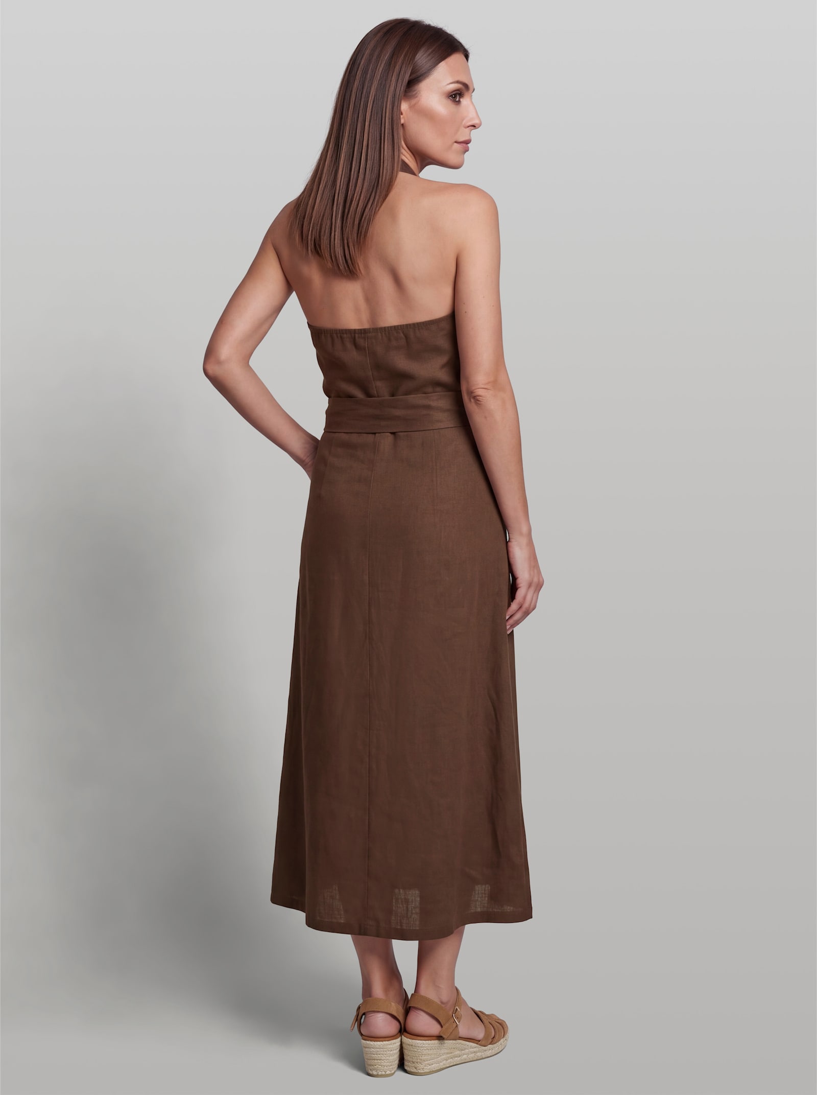 heine Neckholderkleid aus Leinen-Viskose-Mischung - schoko