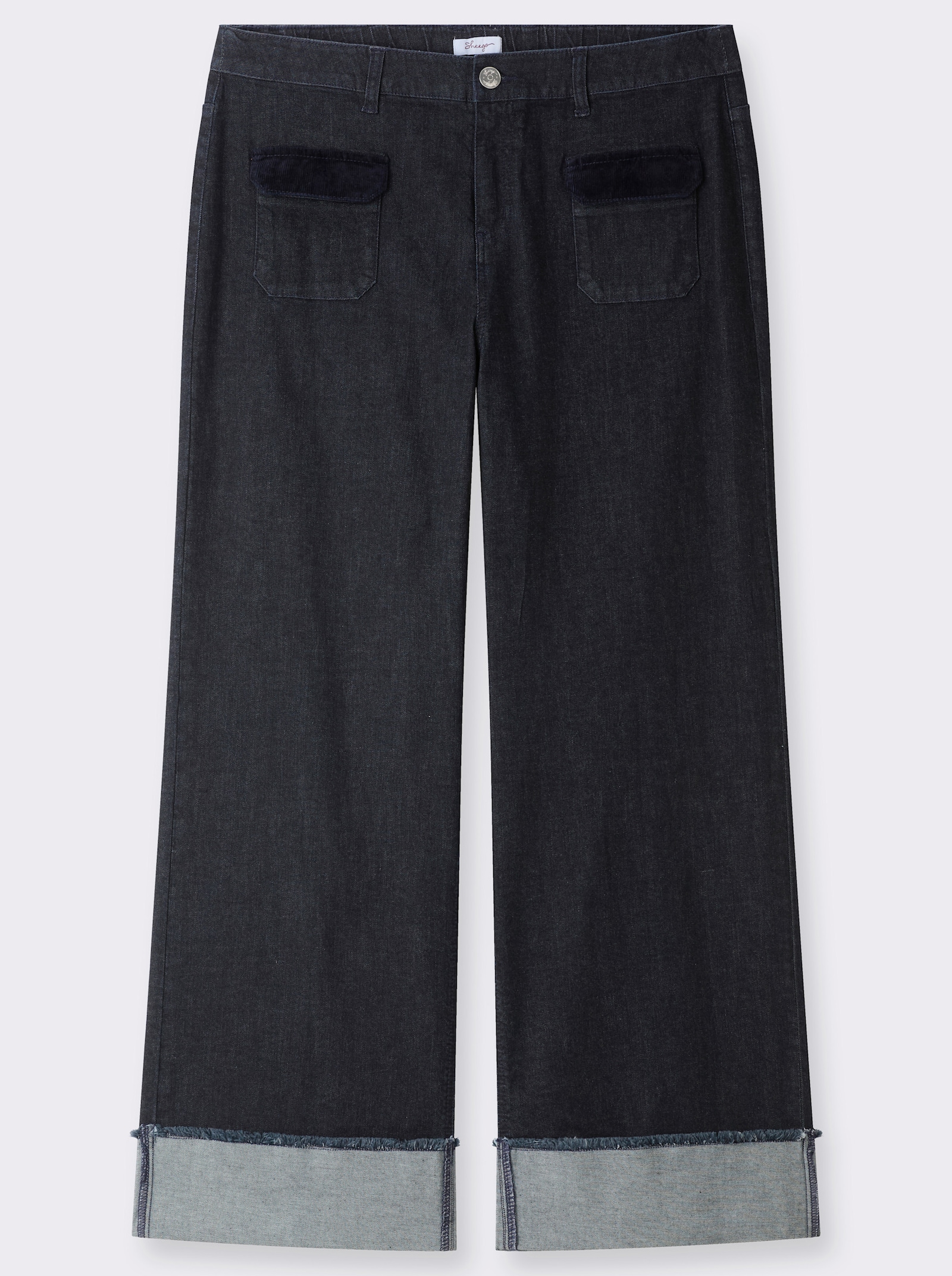 sheego Jeans mit breitem Umschlag am Saum - dark blue