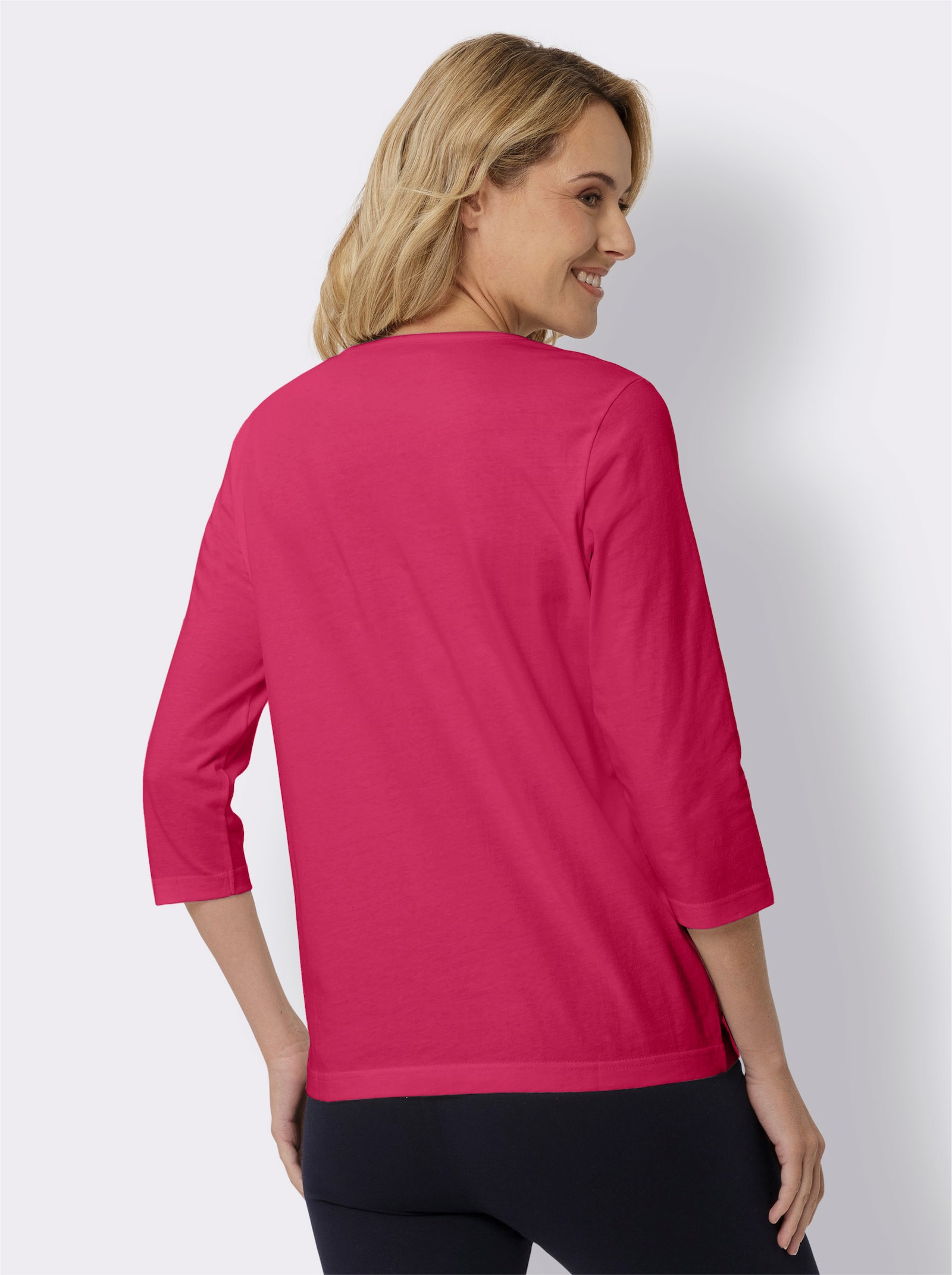 3/4-Arm-Shirt mit silberfarbenem Folien-Print - pink