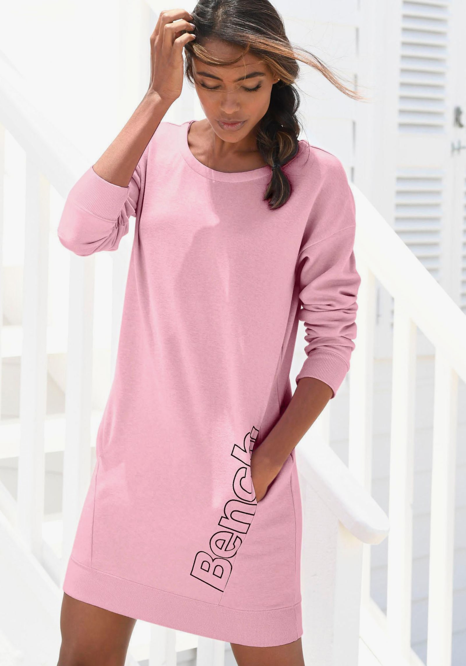 Bench. Loungewear Sweatkleid - rosa-schwarz