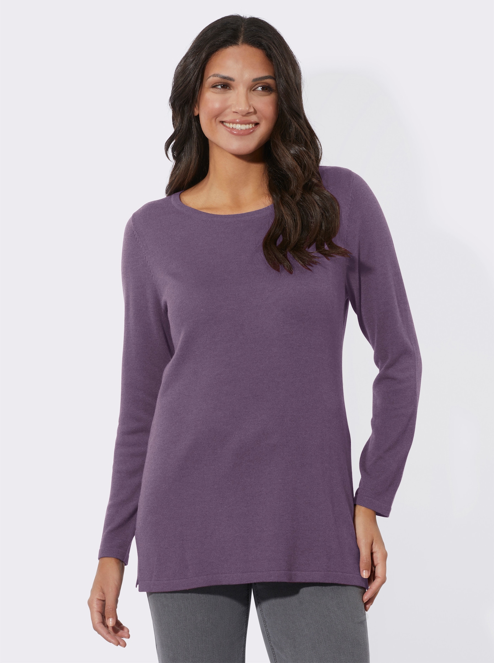 Longpullover in leichter A-Linie - feige-meliert