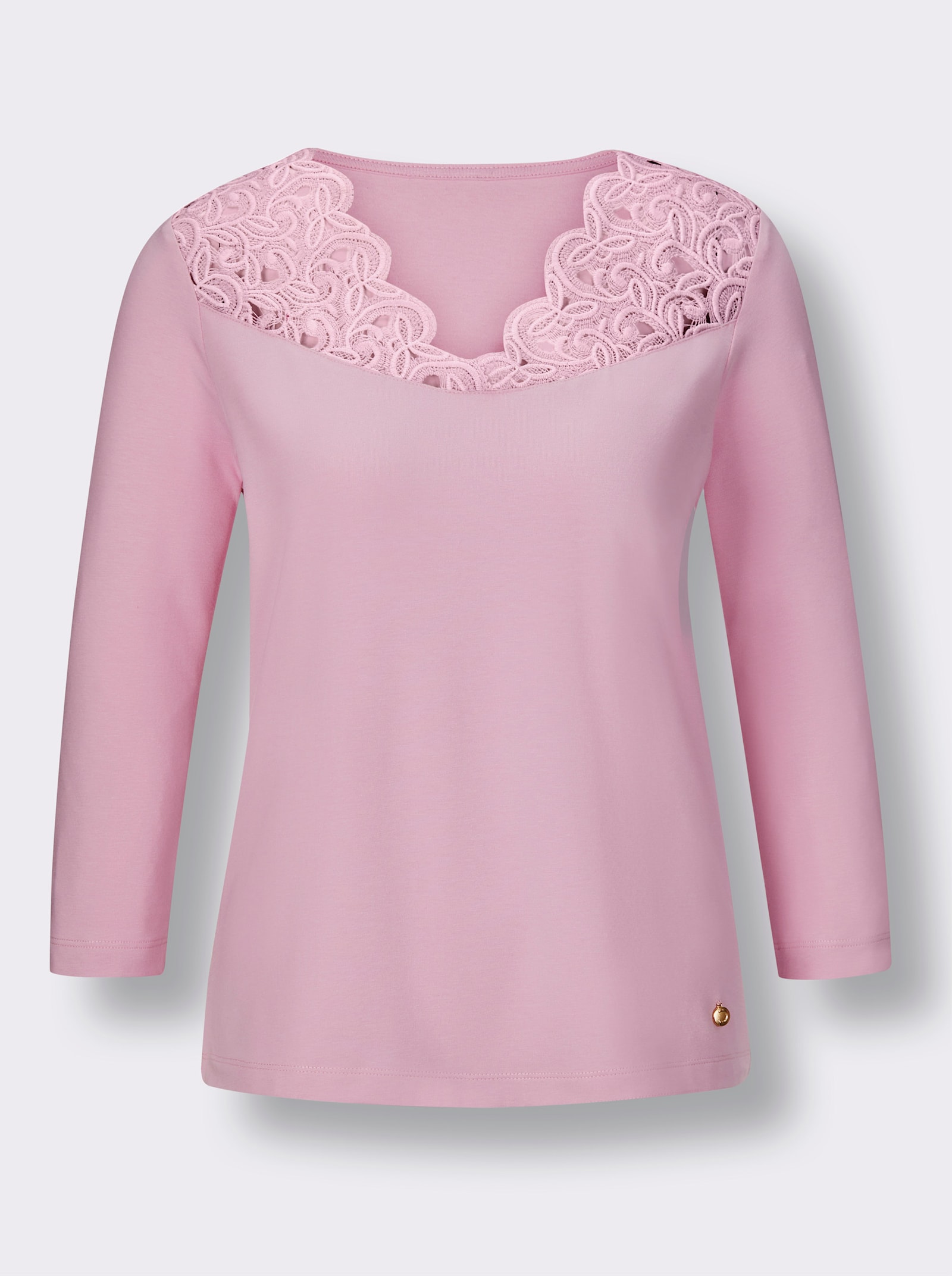 CREATION L PREMIUM V-Shirt mit Spitze, Modal-Mix - rosé