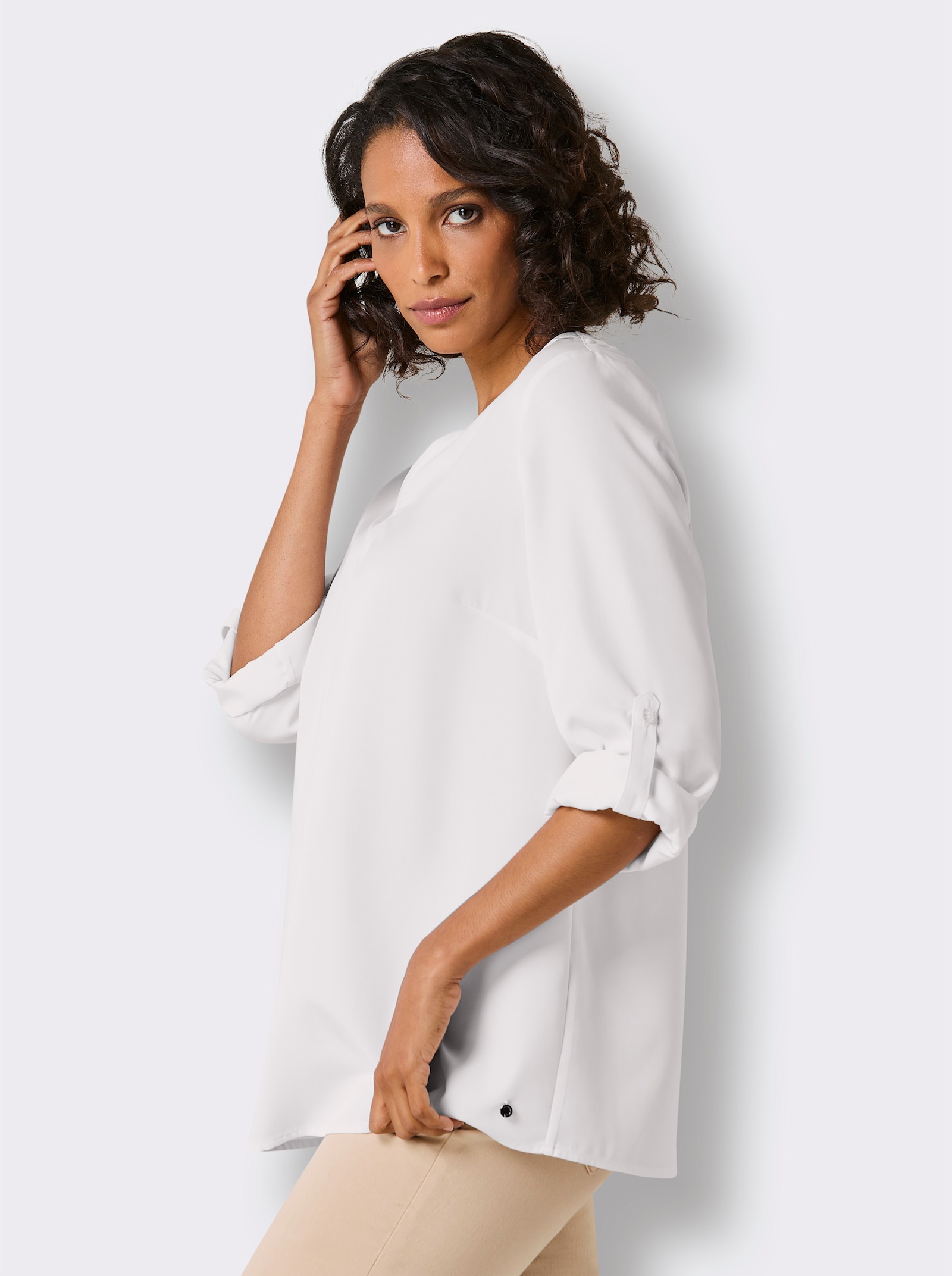 CREATION L PREMIUM Longbluse mit seidig-mattem Glanz - weiß