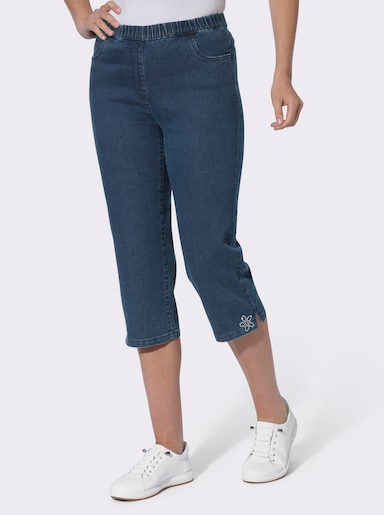 Caprijeans mit Glitzersteinchen-Deko - blue-stone-washed