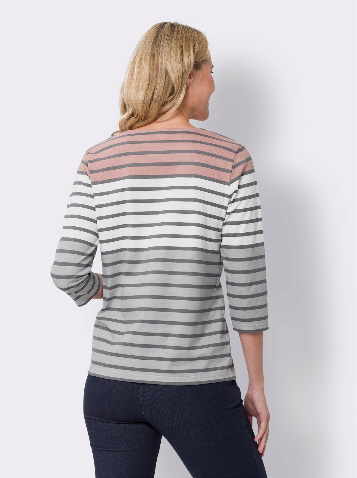 Streepjesshirt - rozenhout/grijs gestreept