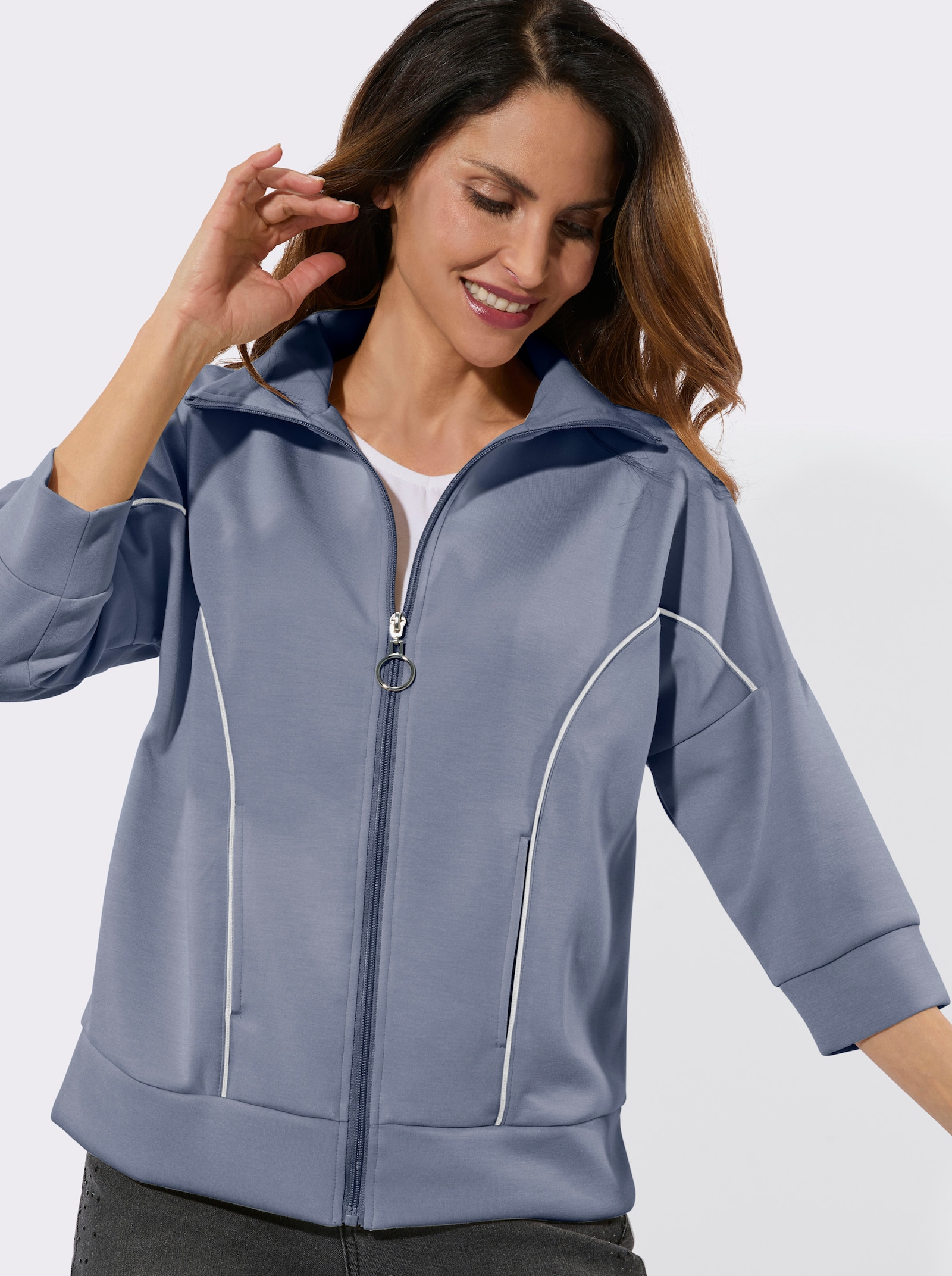 Sweatjacke mit 3/4-Ärmeln - taubenblau