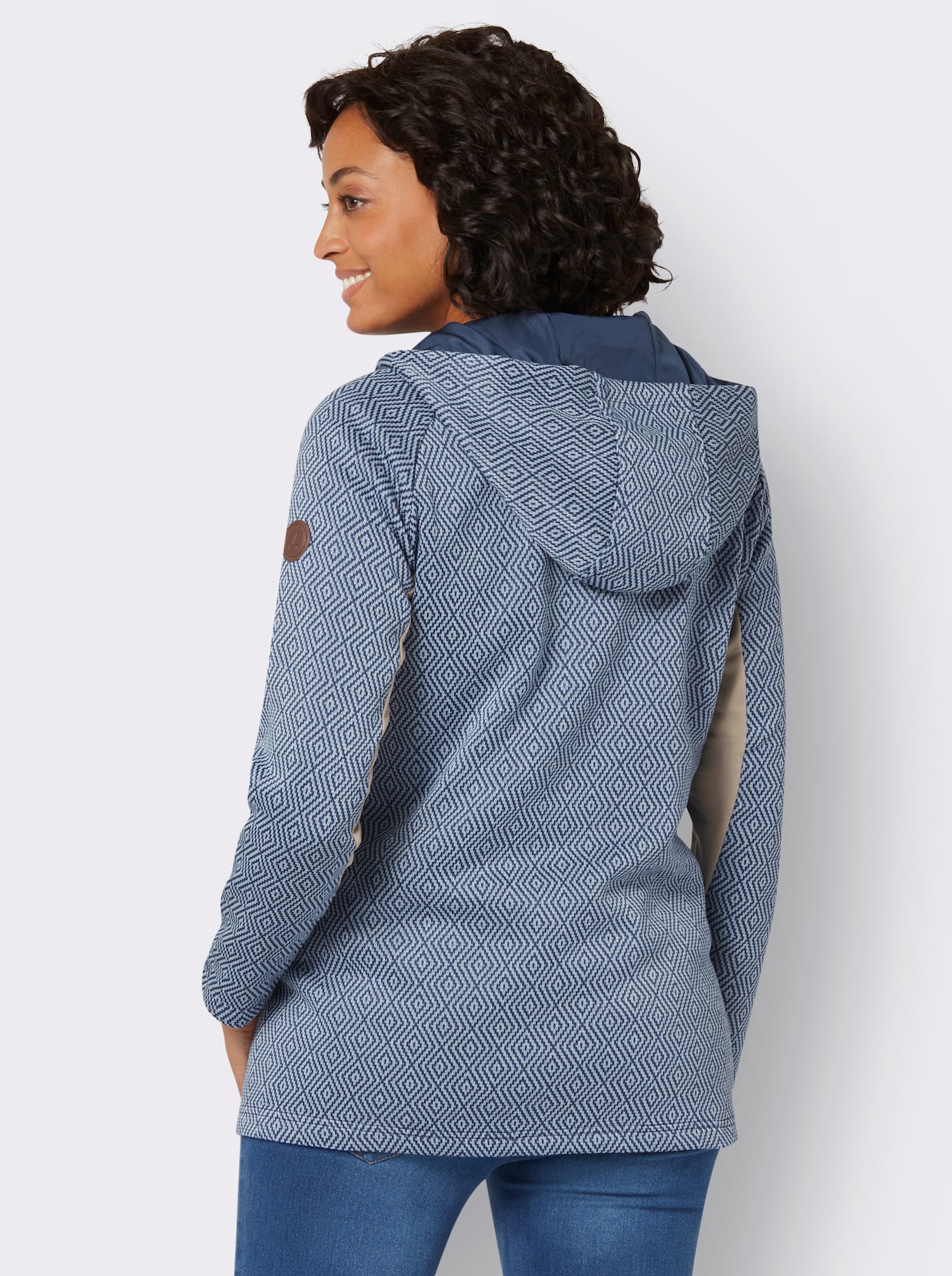 Strickfleece-Jacke in Longform - bleu-jeansblau-gemustert