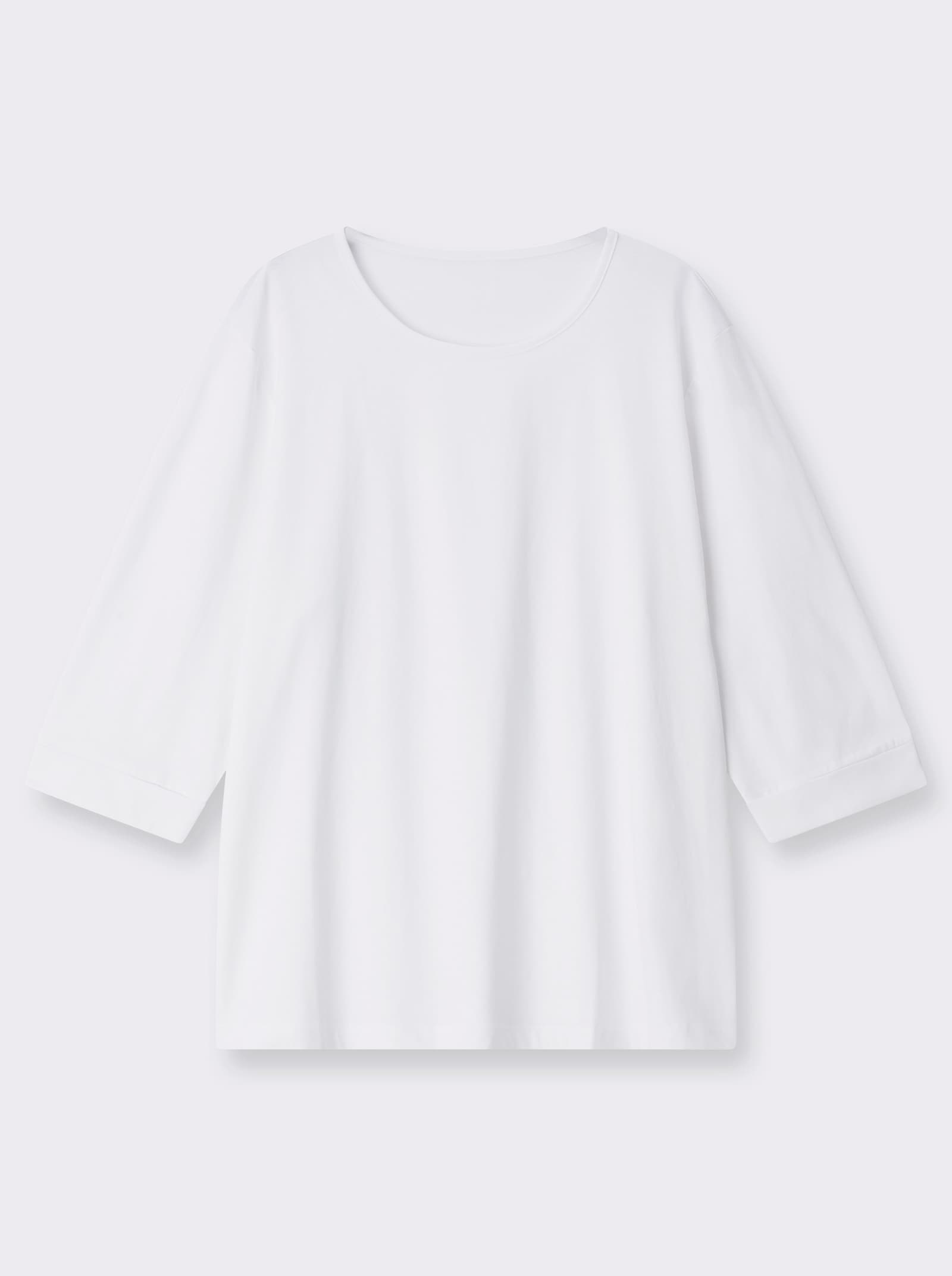 Rundhalsshirt mit 3/4-langen Ärmeln - weiß