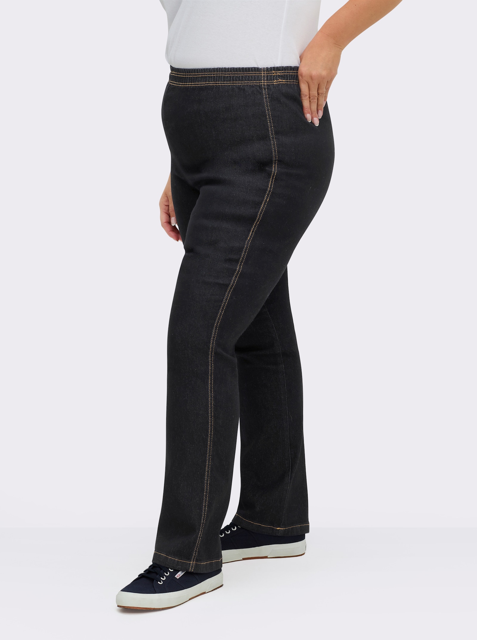 Stretch-Jeans mit Rundum-Dehnbund - black-denim