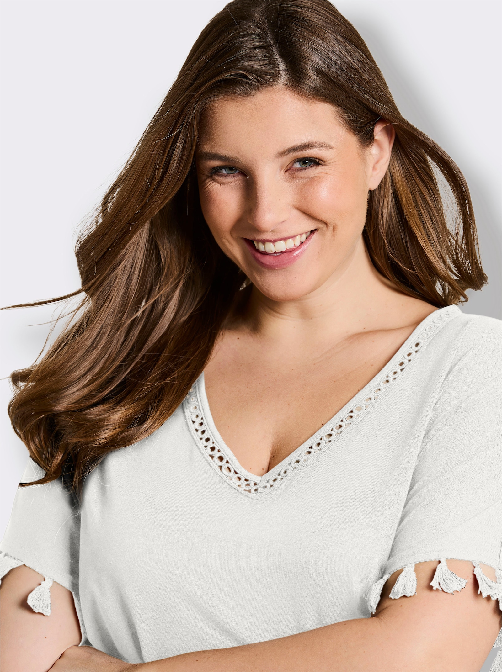 sheego Longshirt mit Quasten - ecru