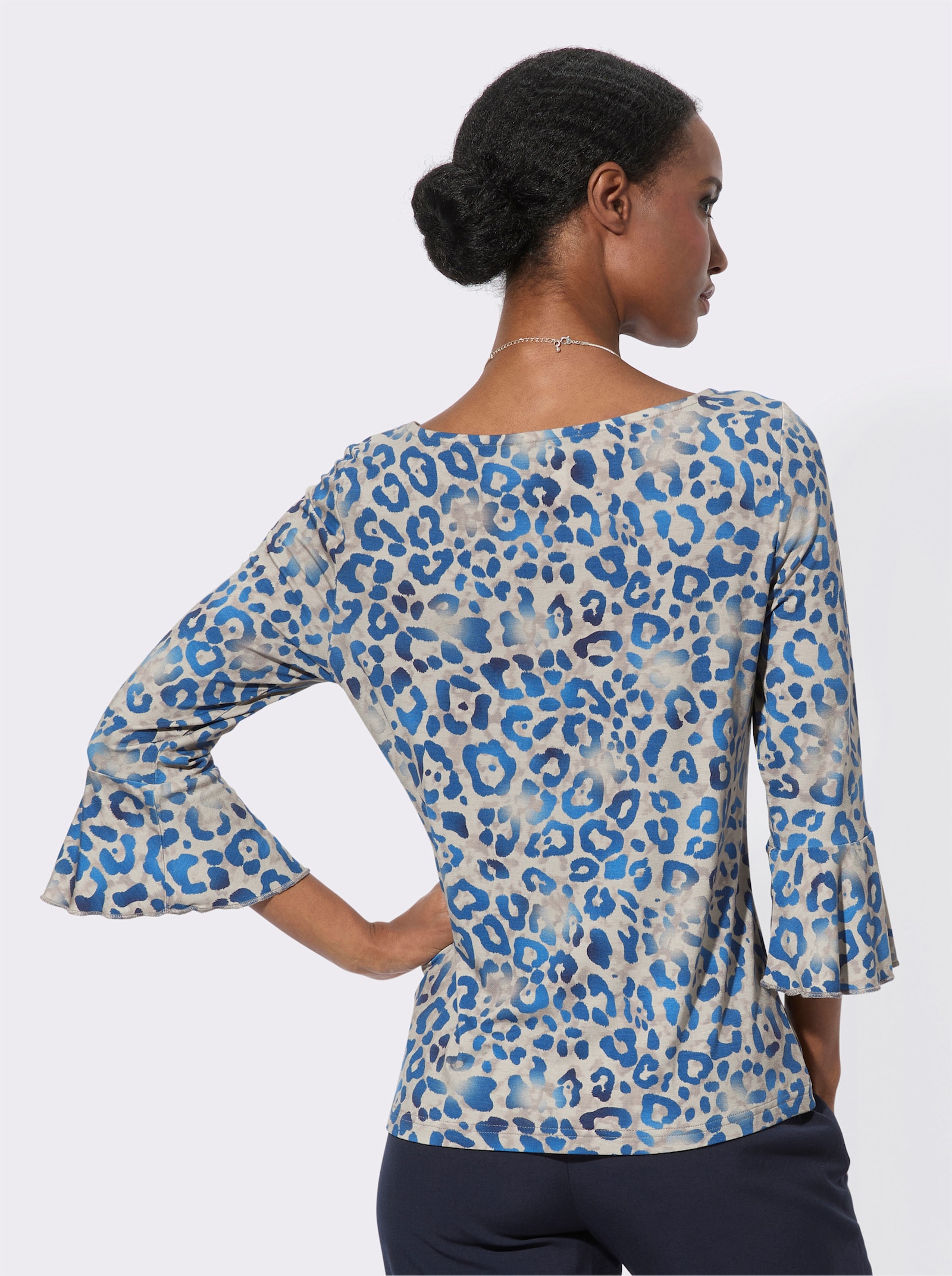 3/4-Arm-Shirt in hochwertiger Viskose-Qualität - sand-marine-bedruckt