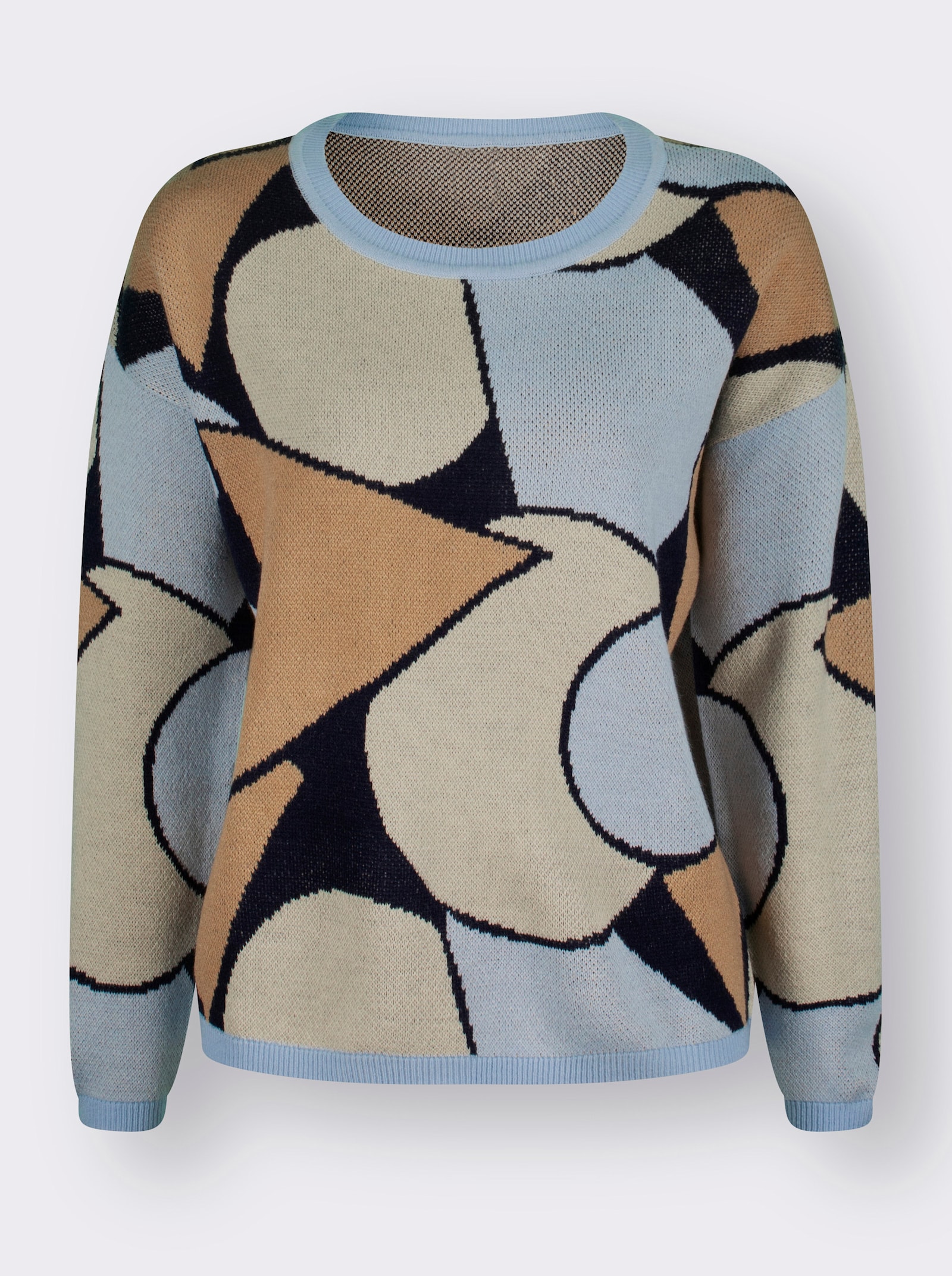 Jacquard-Pullover im Grafik-Dessin - camel-hellblau-gemustert