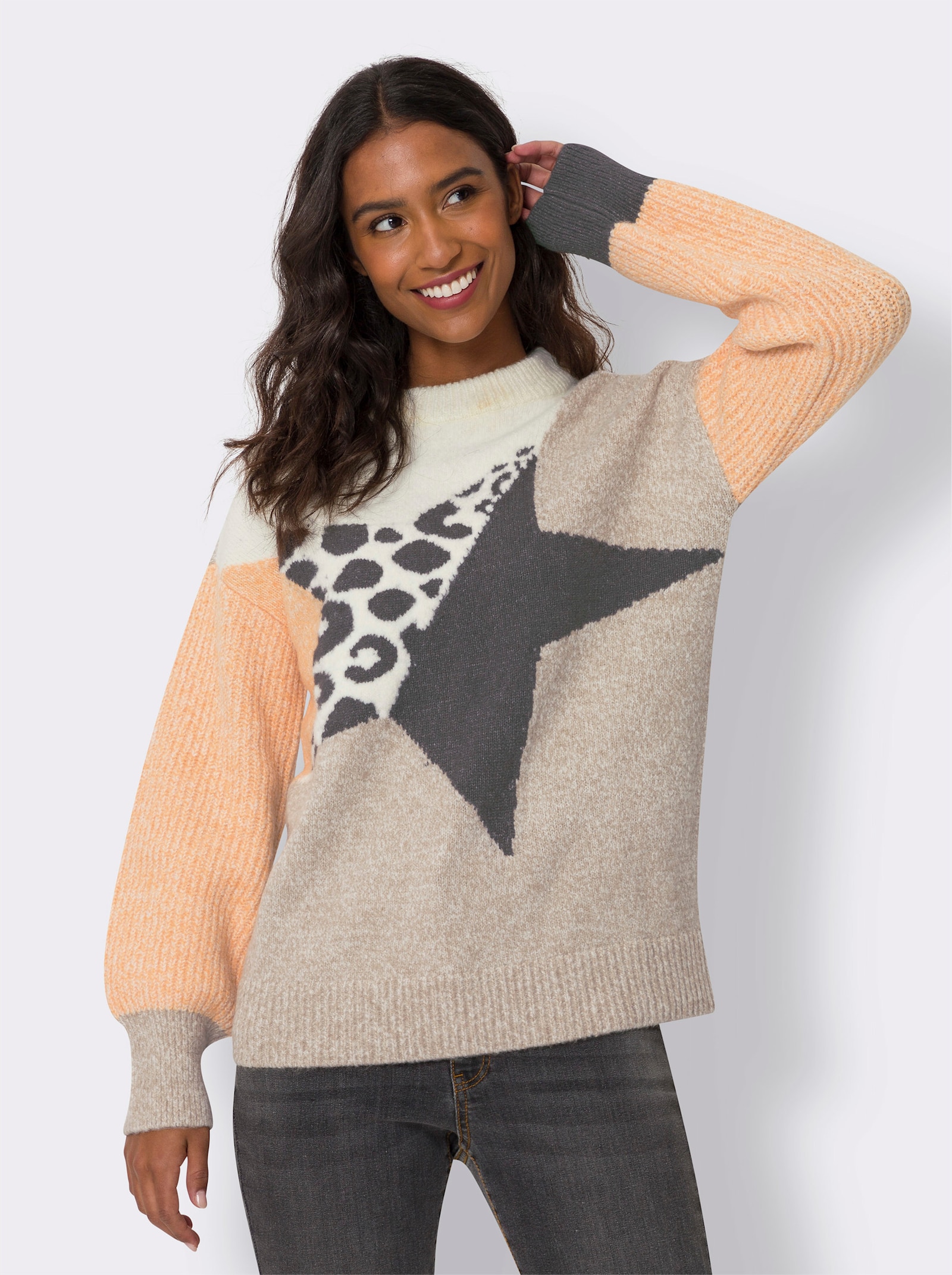 heine Strickpullover im Jacquard-Mustermix - ecru-beige-gemustert