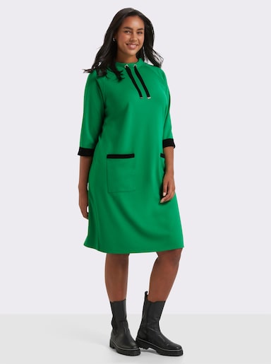 Jerseykleid mit Kontrast-Akzenten - grasgrün