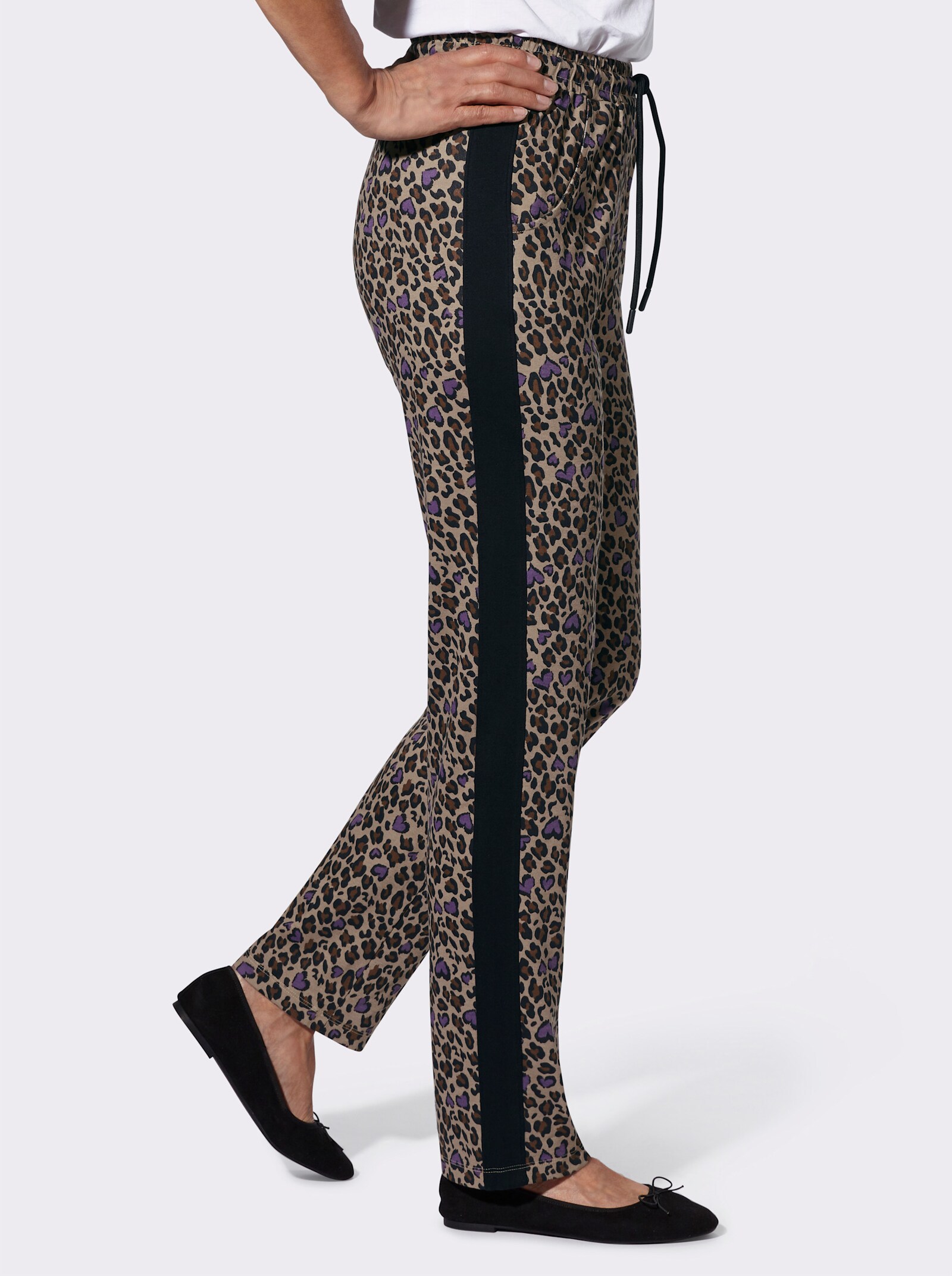 Kalhoty pro volný čas s leopardím vzorem - béžová-potisk