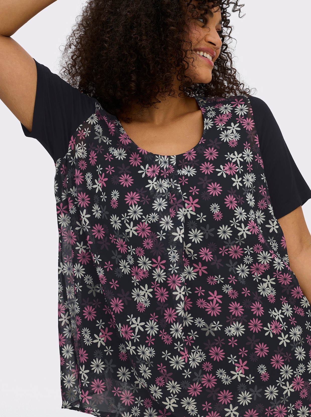 sheego Tunika im Lagenlook, mit Chiffon-Body - schwarz-altrosa-bedruckt