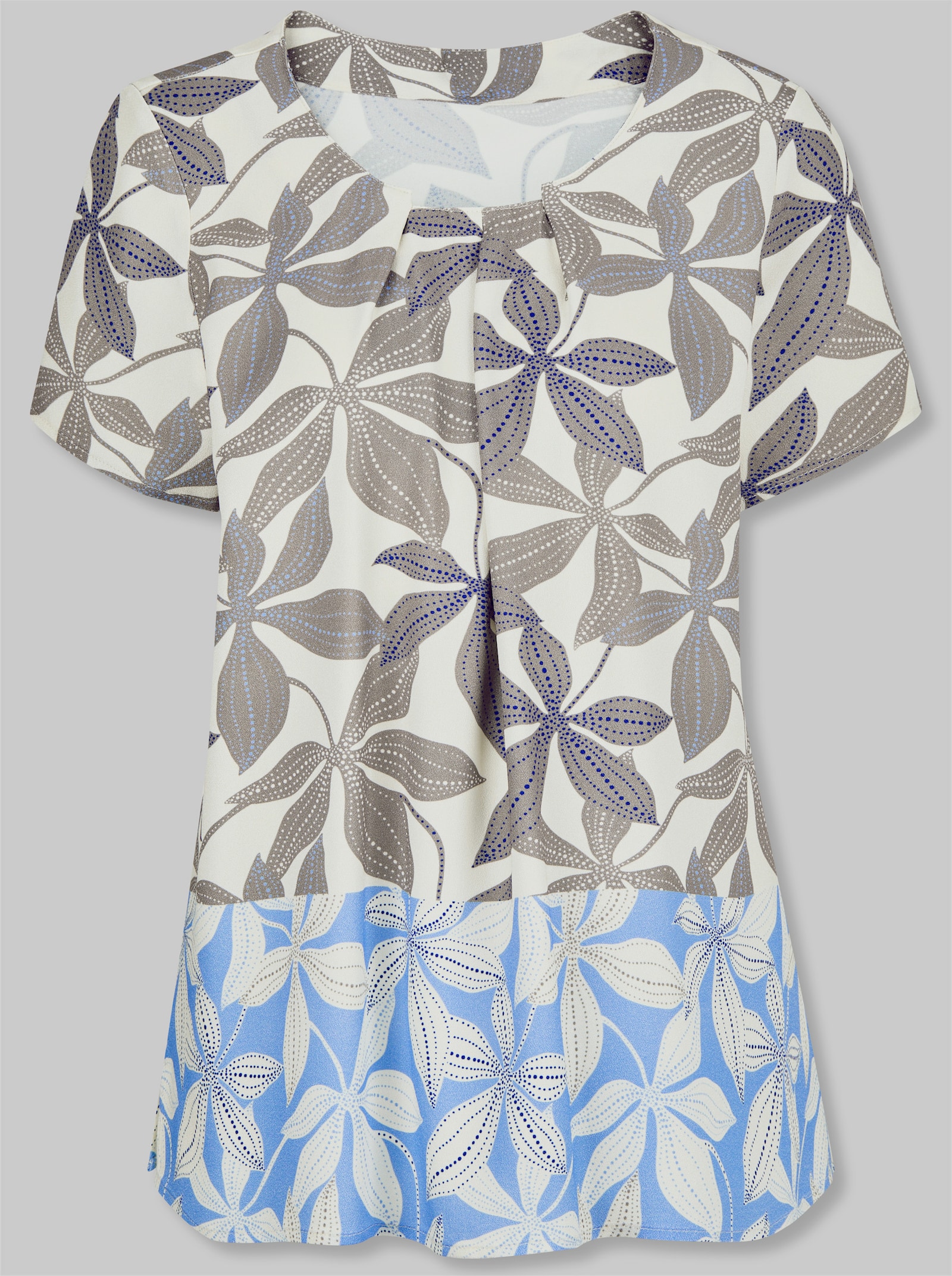 heine Druckbluse mit Seitenschlitzen - taupe-himmelblau-bedruckt