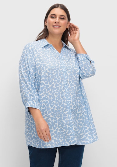 Longbluse - weiß-bleu-gemustert