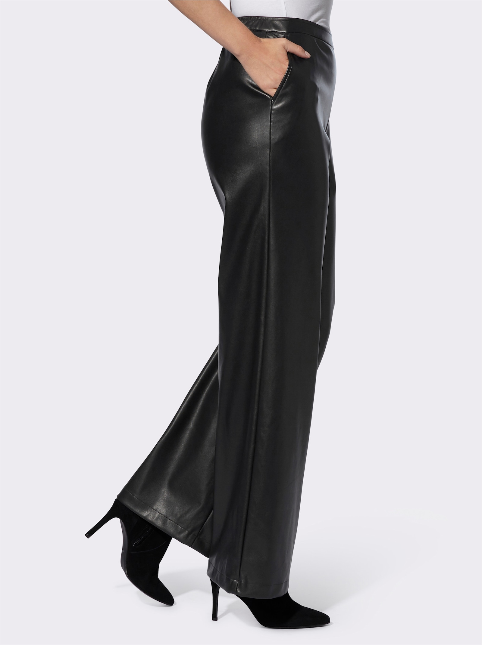 heine Broek van imitatieleer met comfortband achter - zwart