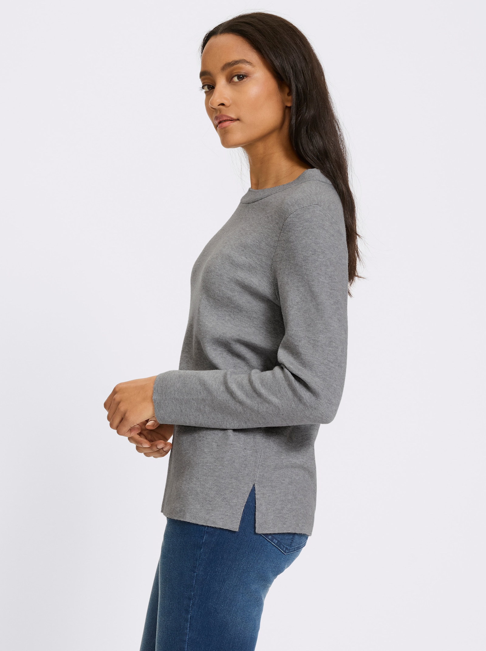 heine Pullover mit Seitenschlitzen - steingrau-meliert