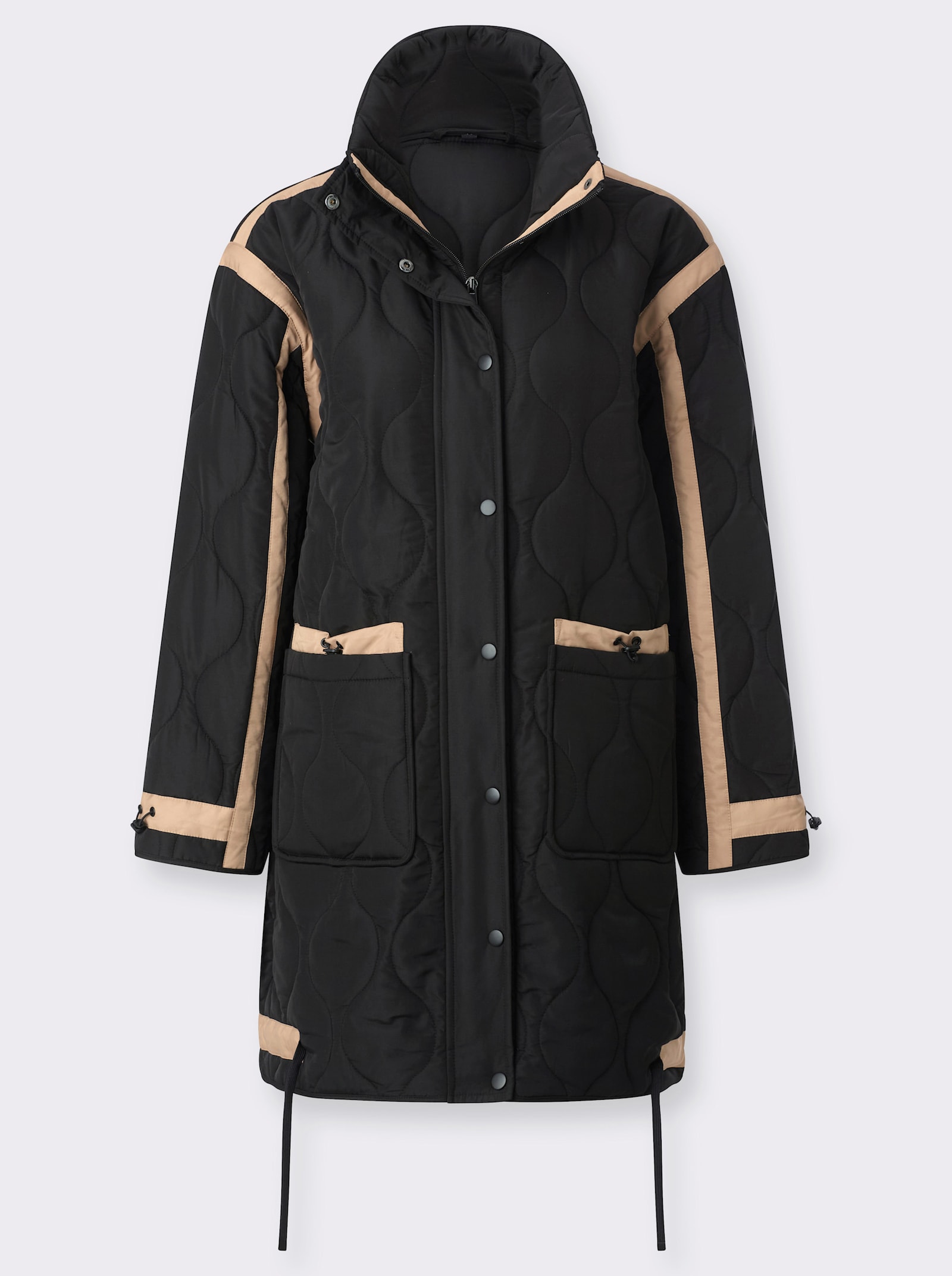Steppjacke in Longform - schwarz-camel
