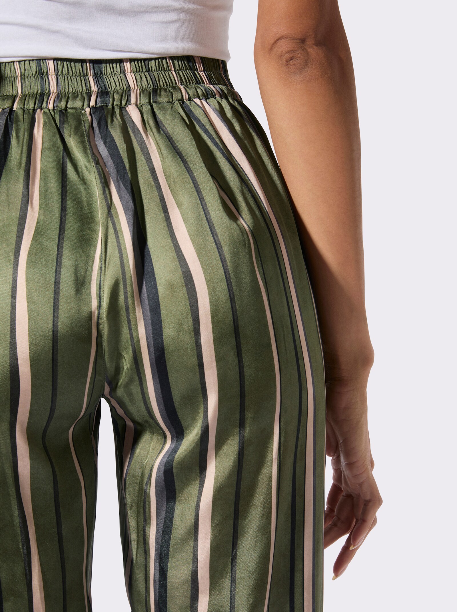 Schlupfhose mit Nahttaschen - khaki-graphit-gestreift