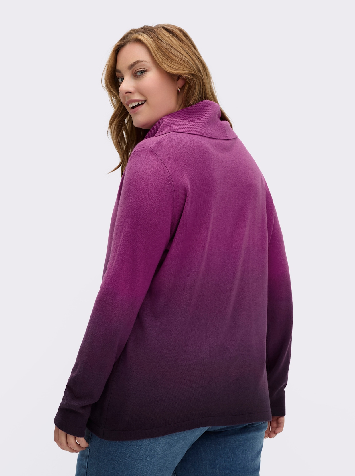 Rollkragenpullover in Longform, mit Farbverlauf - magenta-traube