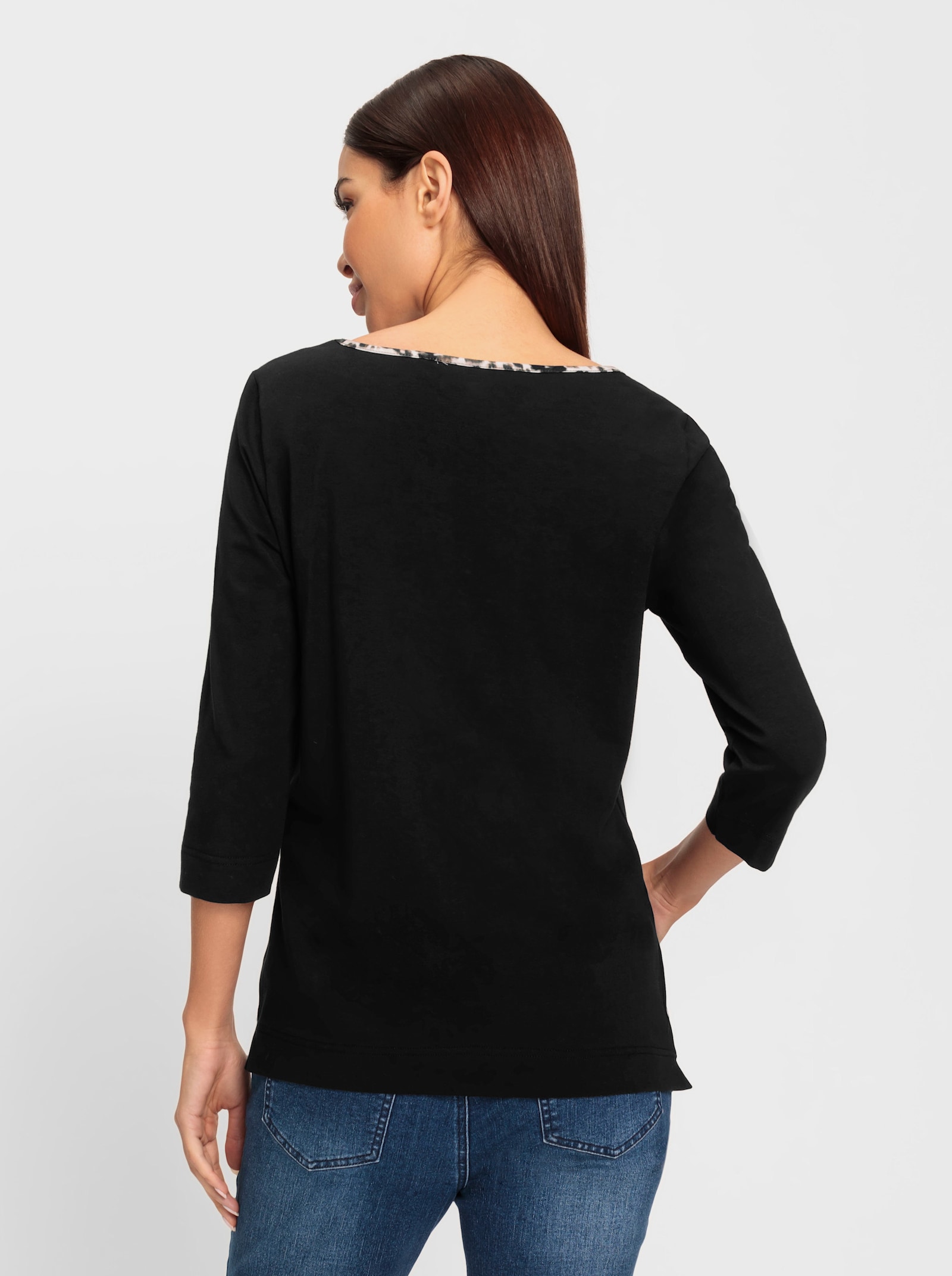 heine Tričko s 3/4 rukávem a leopardími detaily - černá