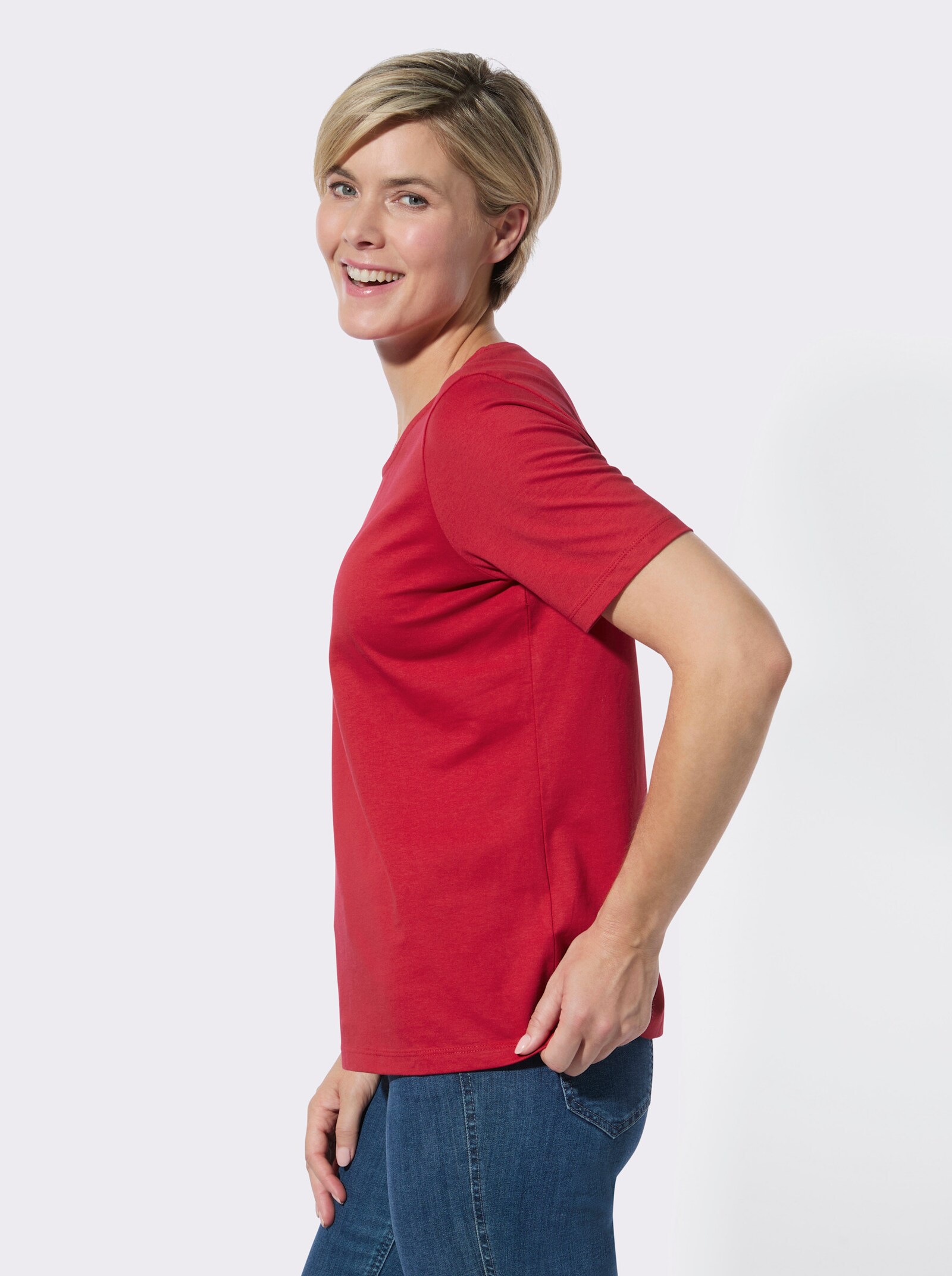Rundhalsshirt im 2er-Pack - rot-weiß-getupft + rot