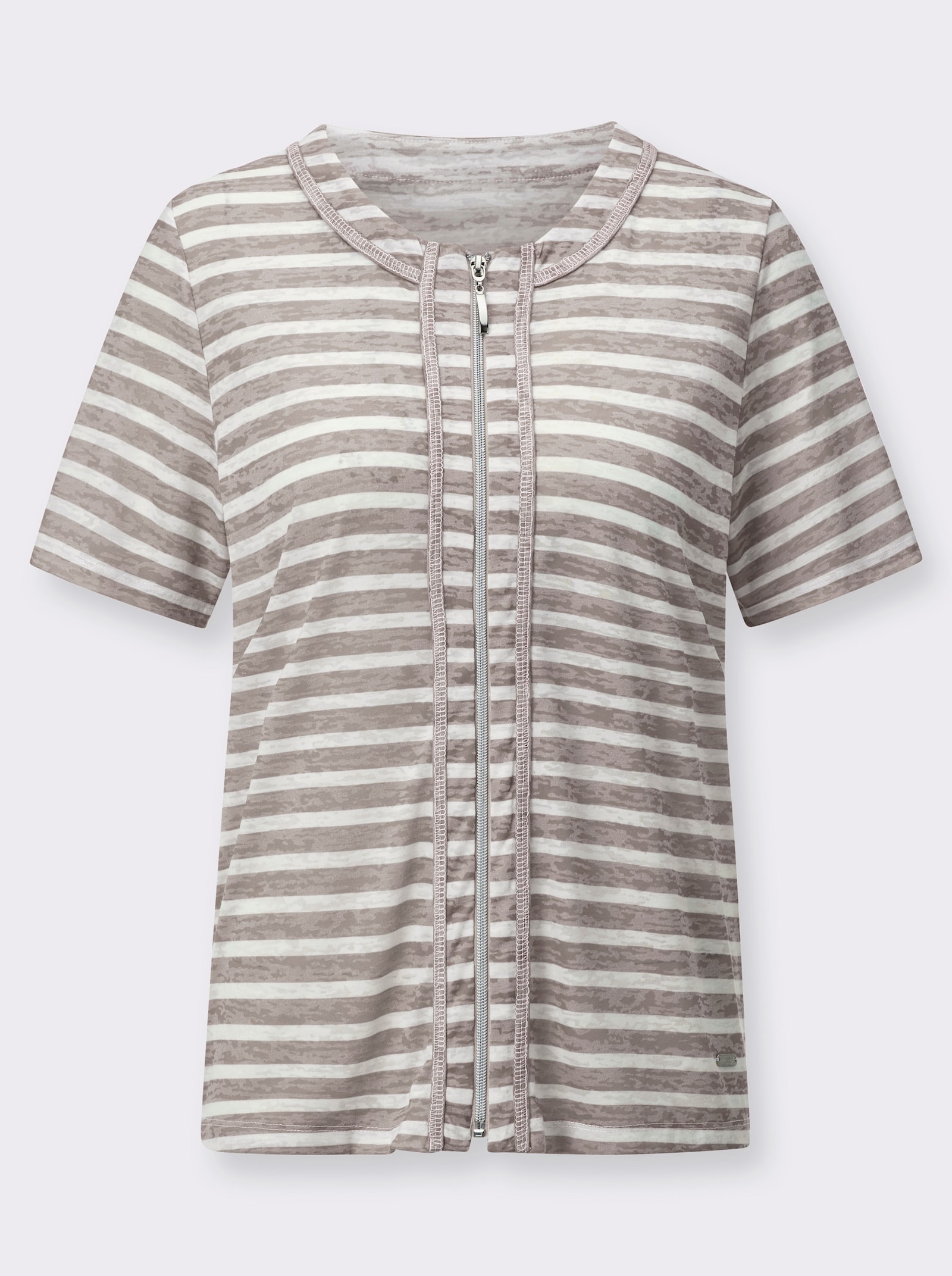 Shirtjacke mit kurzen Ärmeln, geringelt - taupe-ecru-geringelt