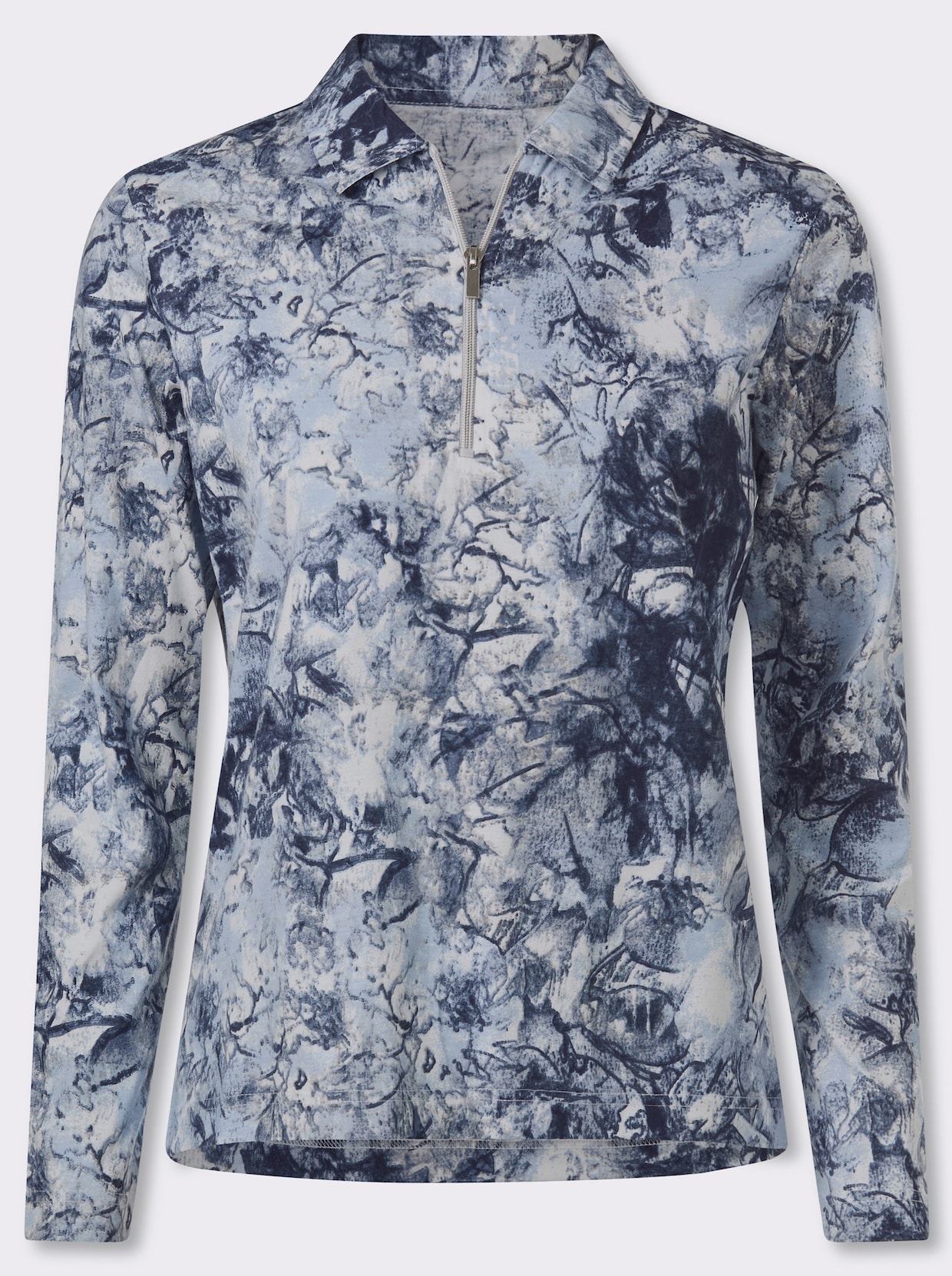 Poloshirt mit kurzem Reißverschluss - eisblau-marine-bedruckt