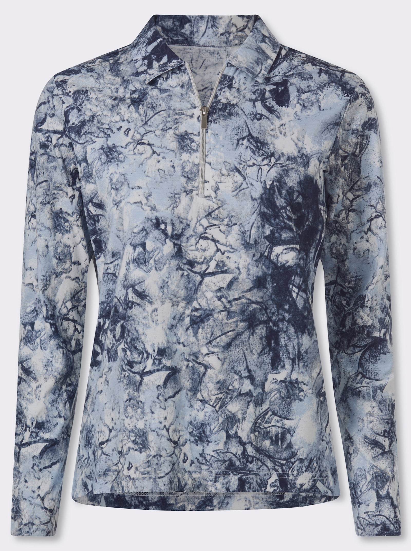 Poloshirt mit kurzem Reißverschluss - eisblau-marine-bedruckt