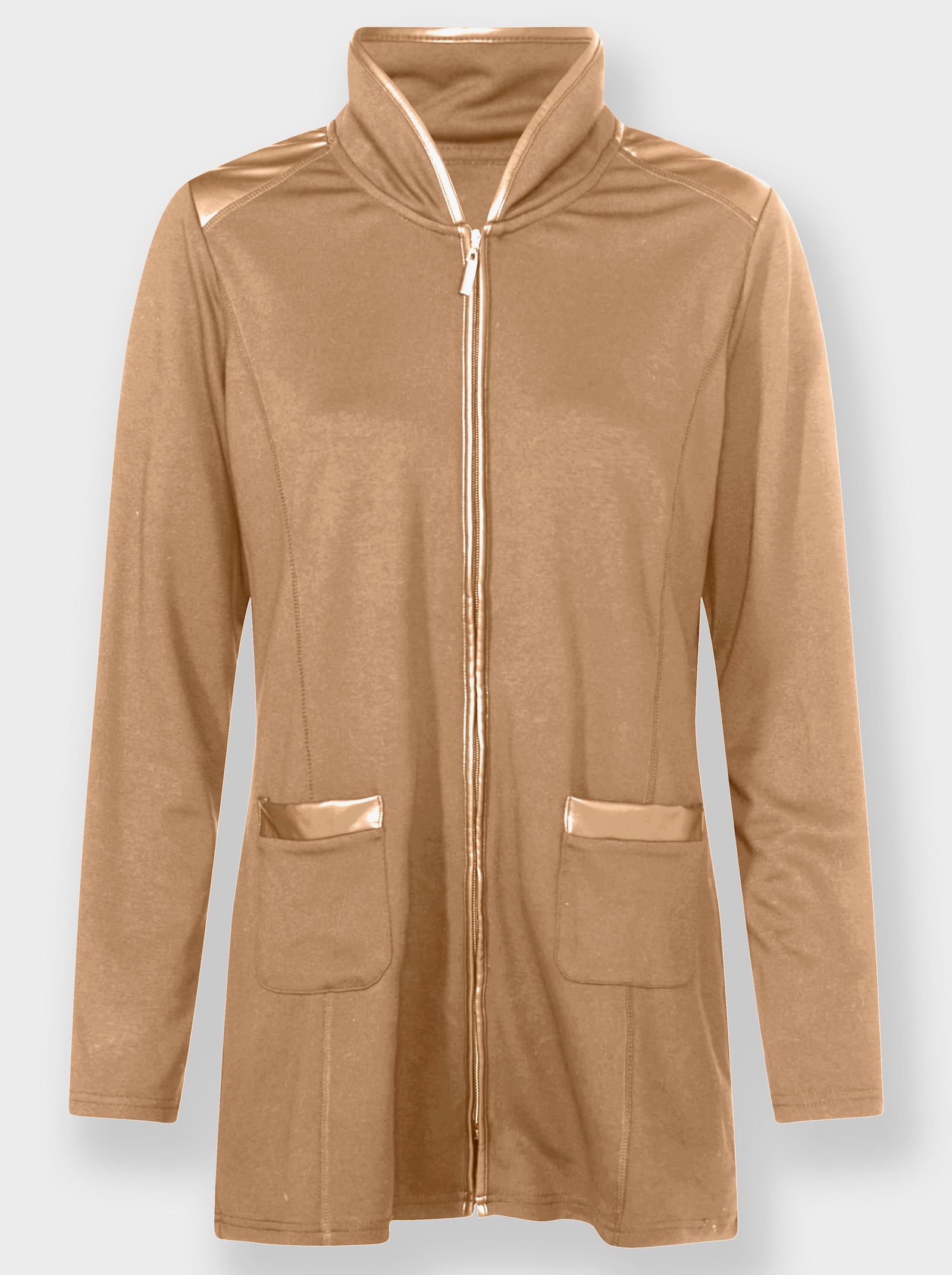 Sweatjacke mit Details in Leder-Optik - camel