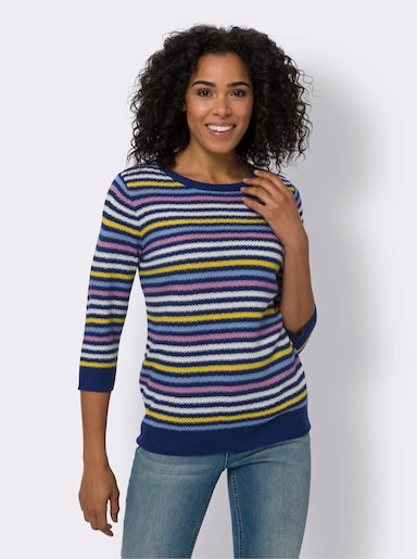 Streifenpullover - royalblau-ecru-geringelt
