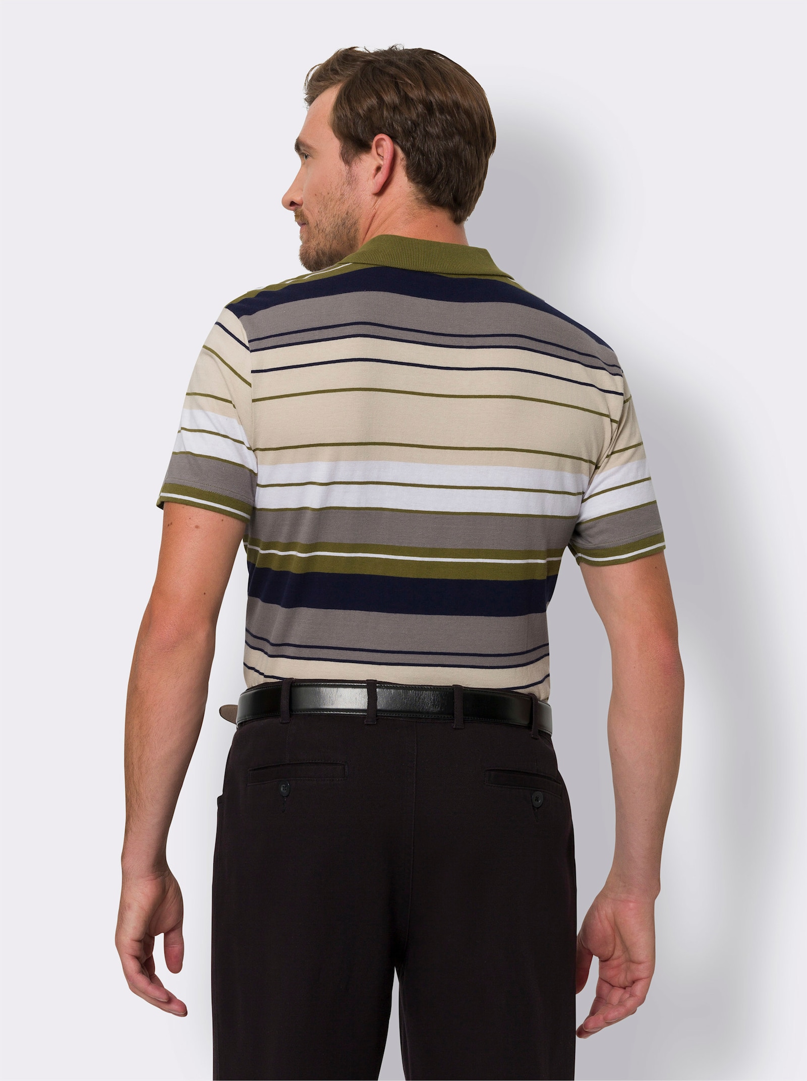 Poloshirt im Ringel-Dessin - oliv-sand-geringelt