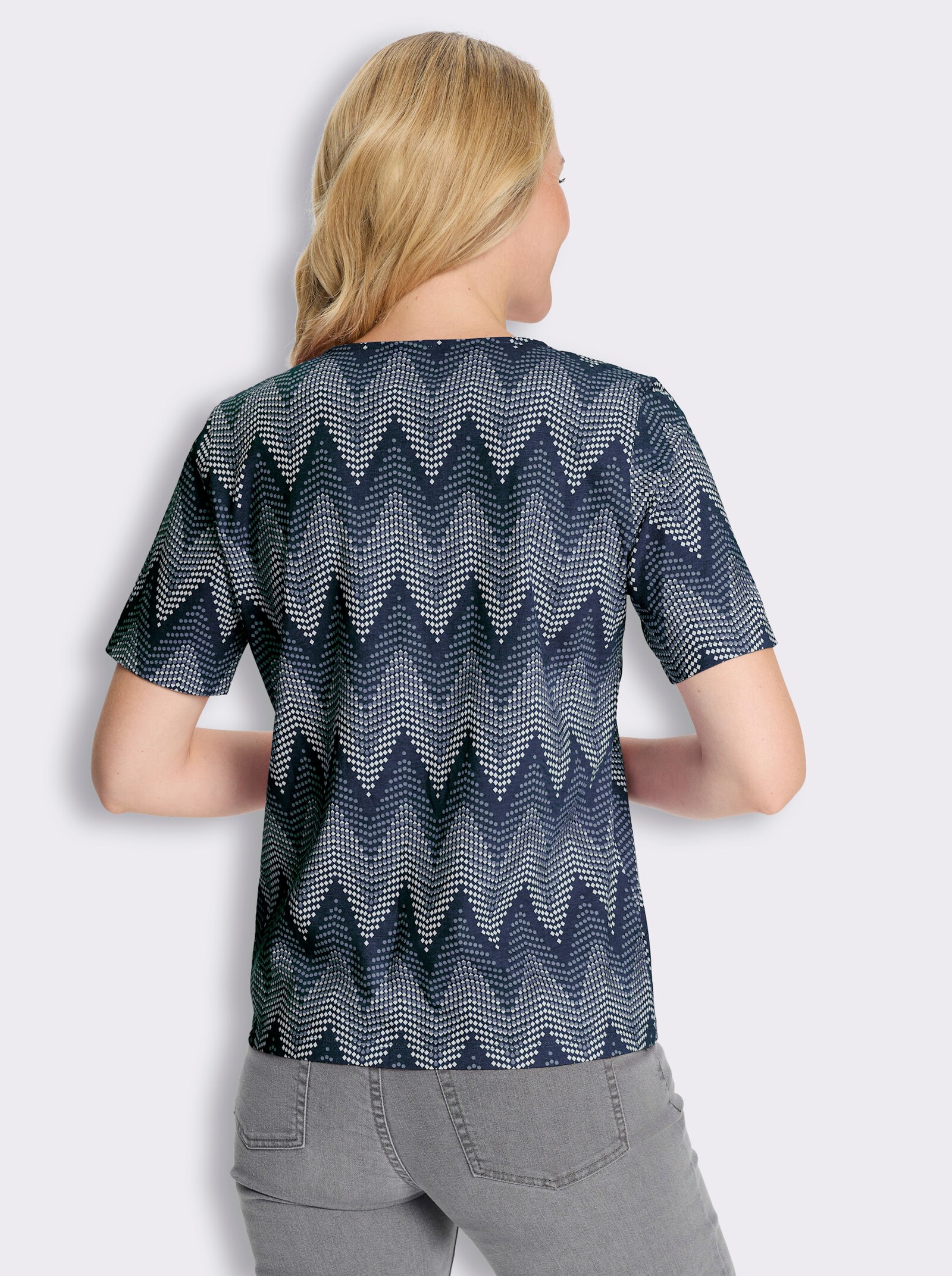 Rundhalsshirt mit Zickzack-Muster - marine-taubenblau-bedruckt