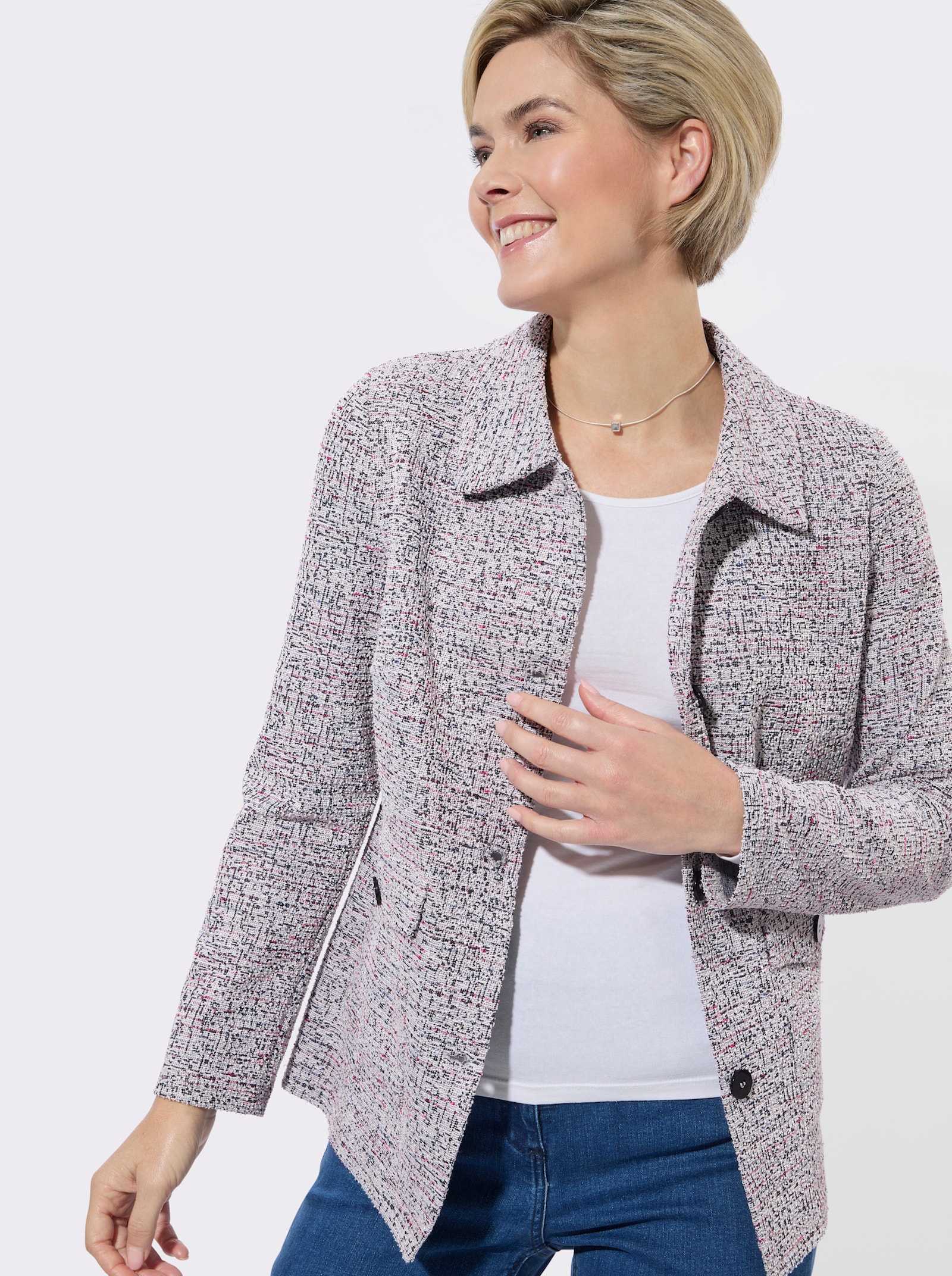 Shirtjacke in Bouclé-Qualität - marine-bordeaux-gemustert