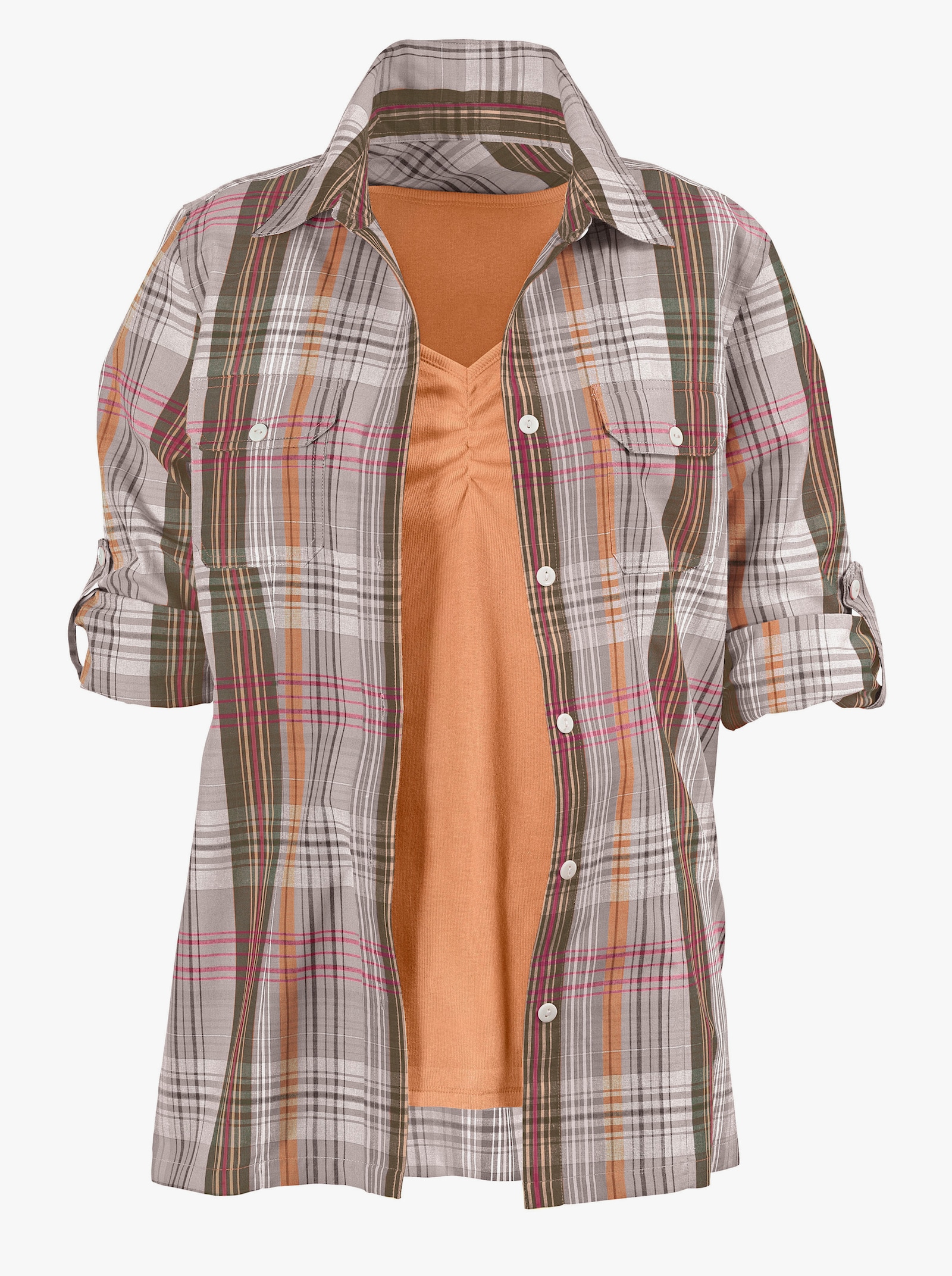 Blusenset Bluse und Top im Set - apricot-kariert