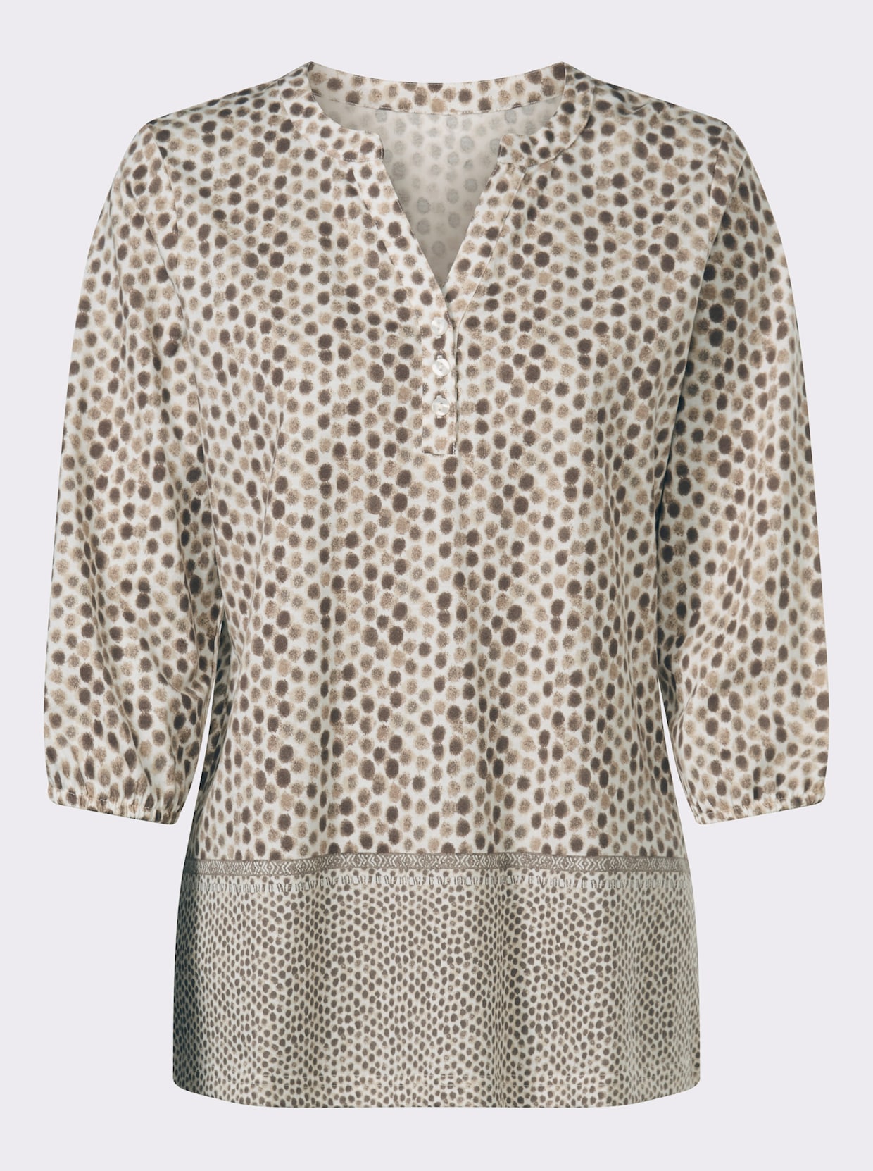 3/4-Arm-Shirt mit Fake-Bordüre - dunkeltaupe-ecru-bedruckt