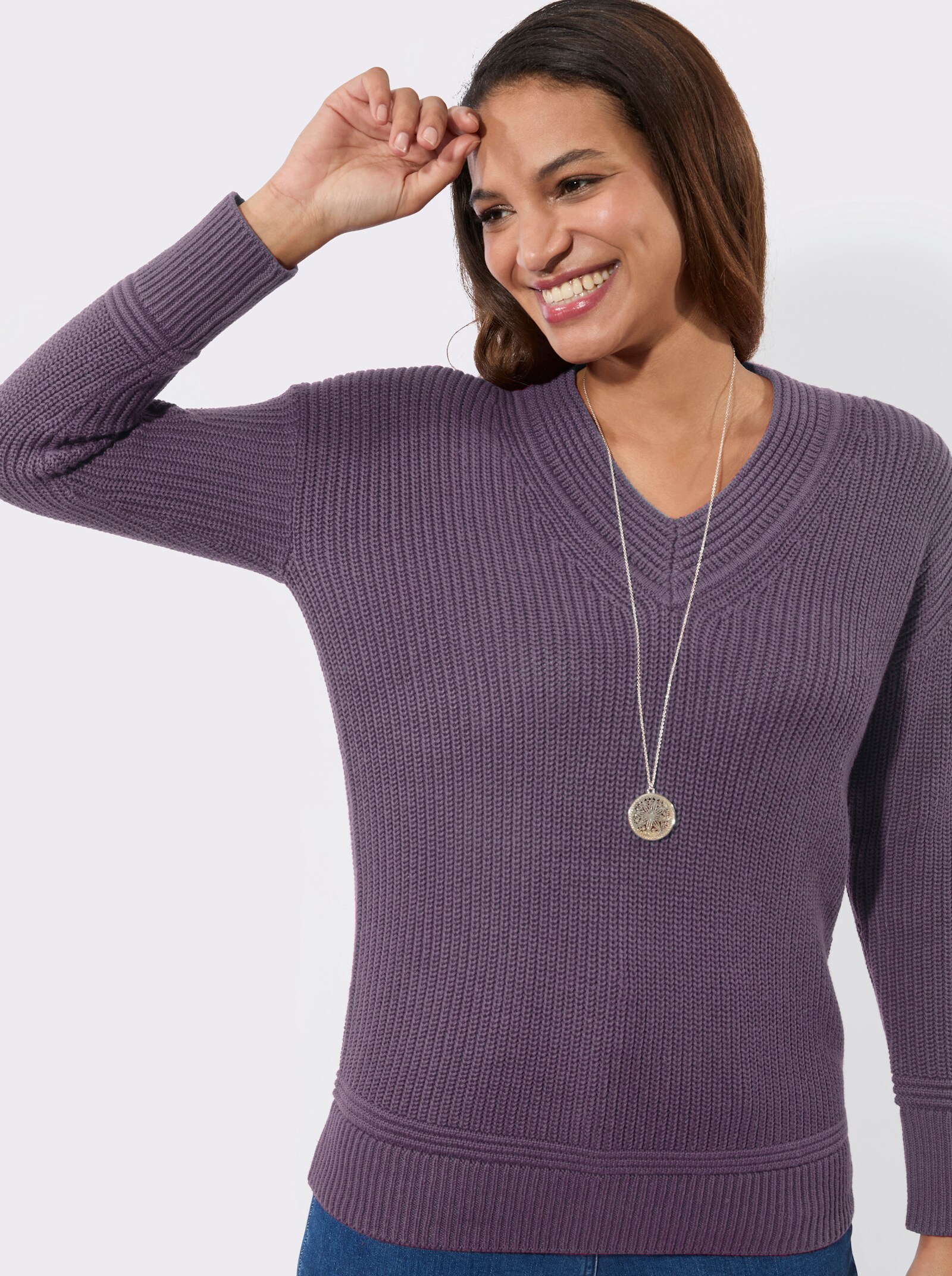 V-Ausschnitt-Pullover - feige