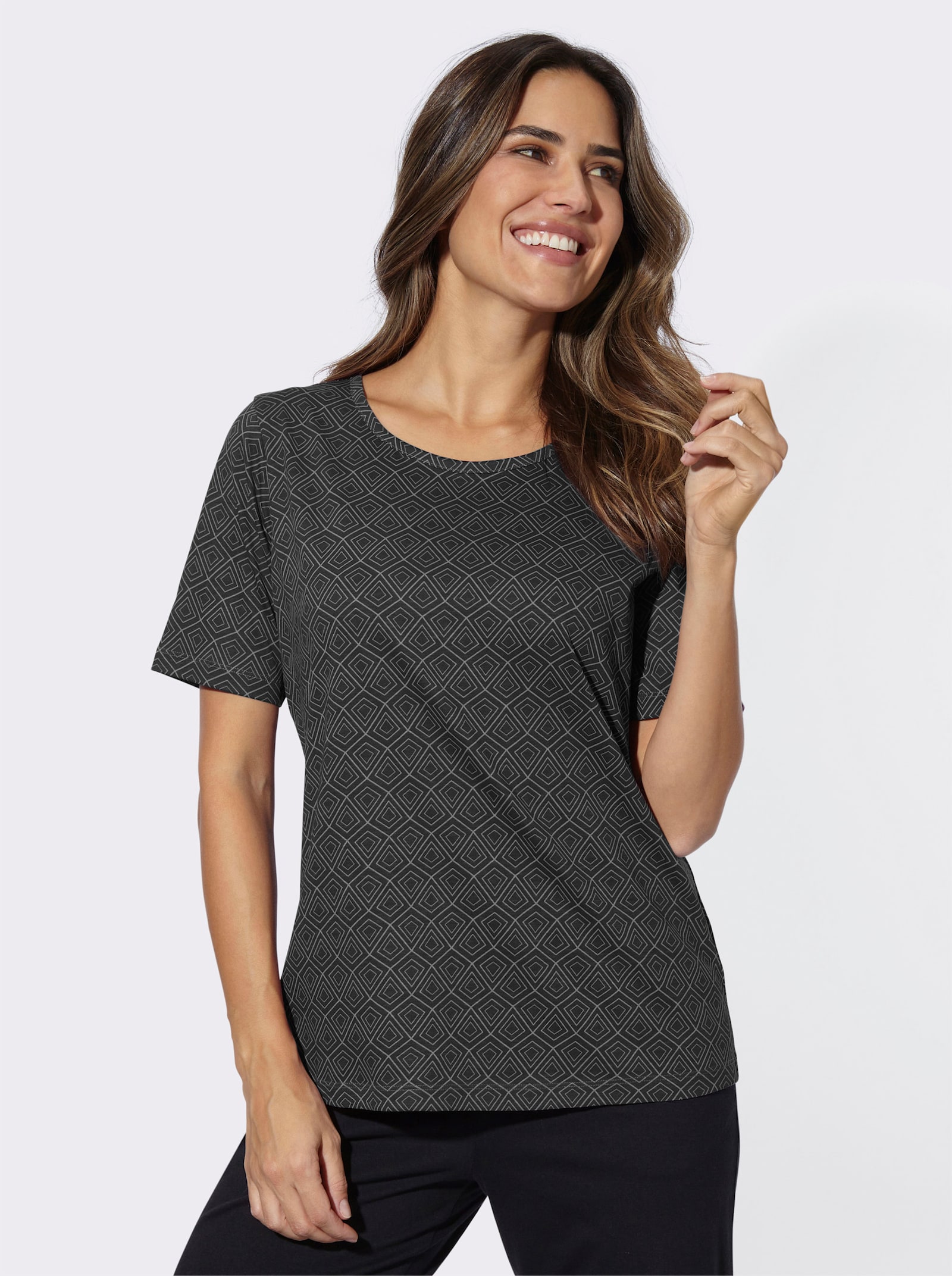 Freizeitshirt mit Grafik-Muster allover - schwarz-steingrau-bedruckt