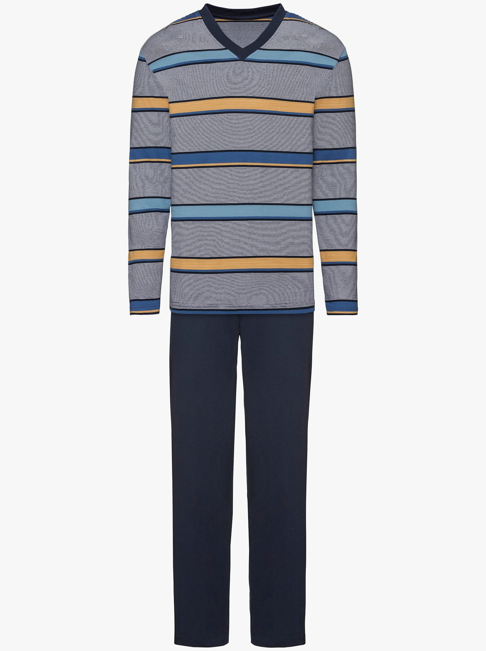 wäschepur men Schlafanzug - marine-gelb-gestreift