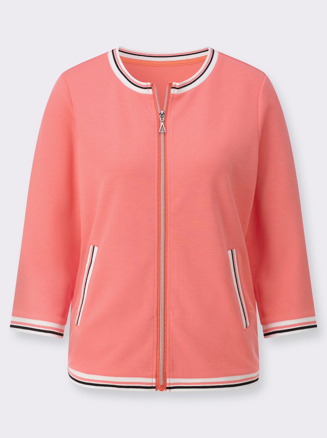 Mikina s proužkovanými náplety - korálová