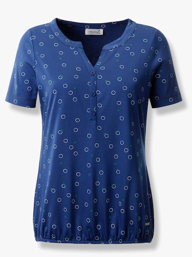 Print-Shirt mit elastischem Saum - royalblau-weiß-bedruckt