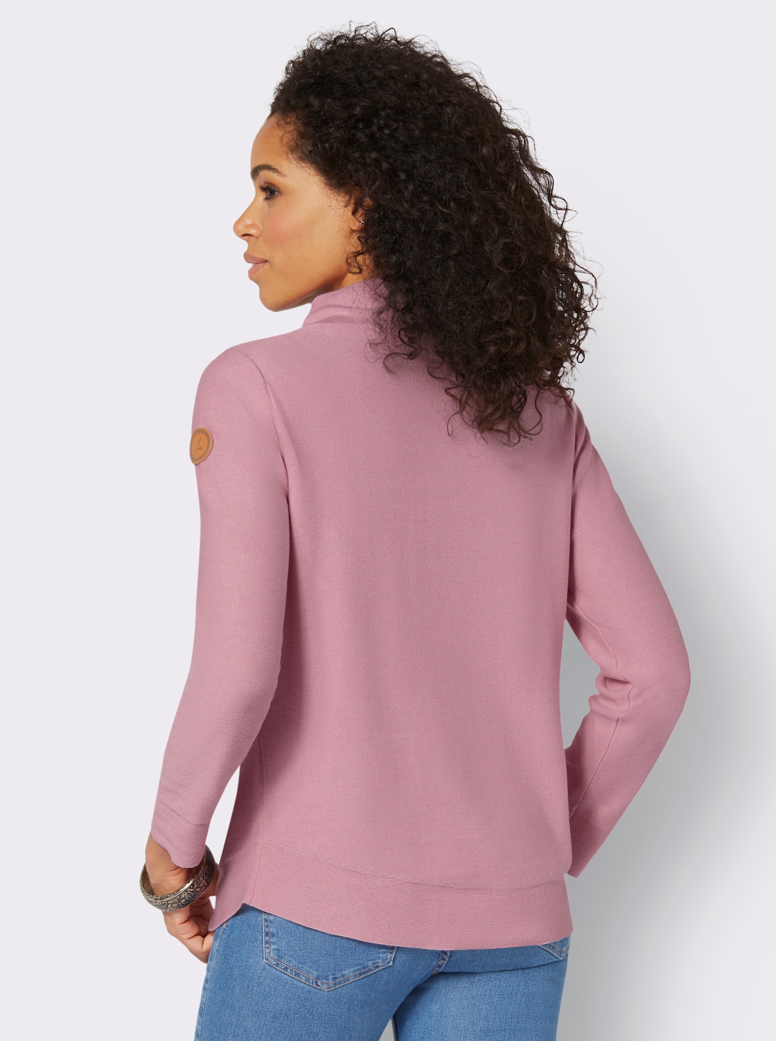 Stehkragenpullover mit Linksstrick-Muster - rosé
