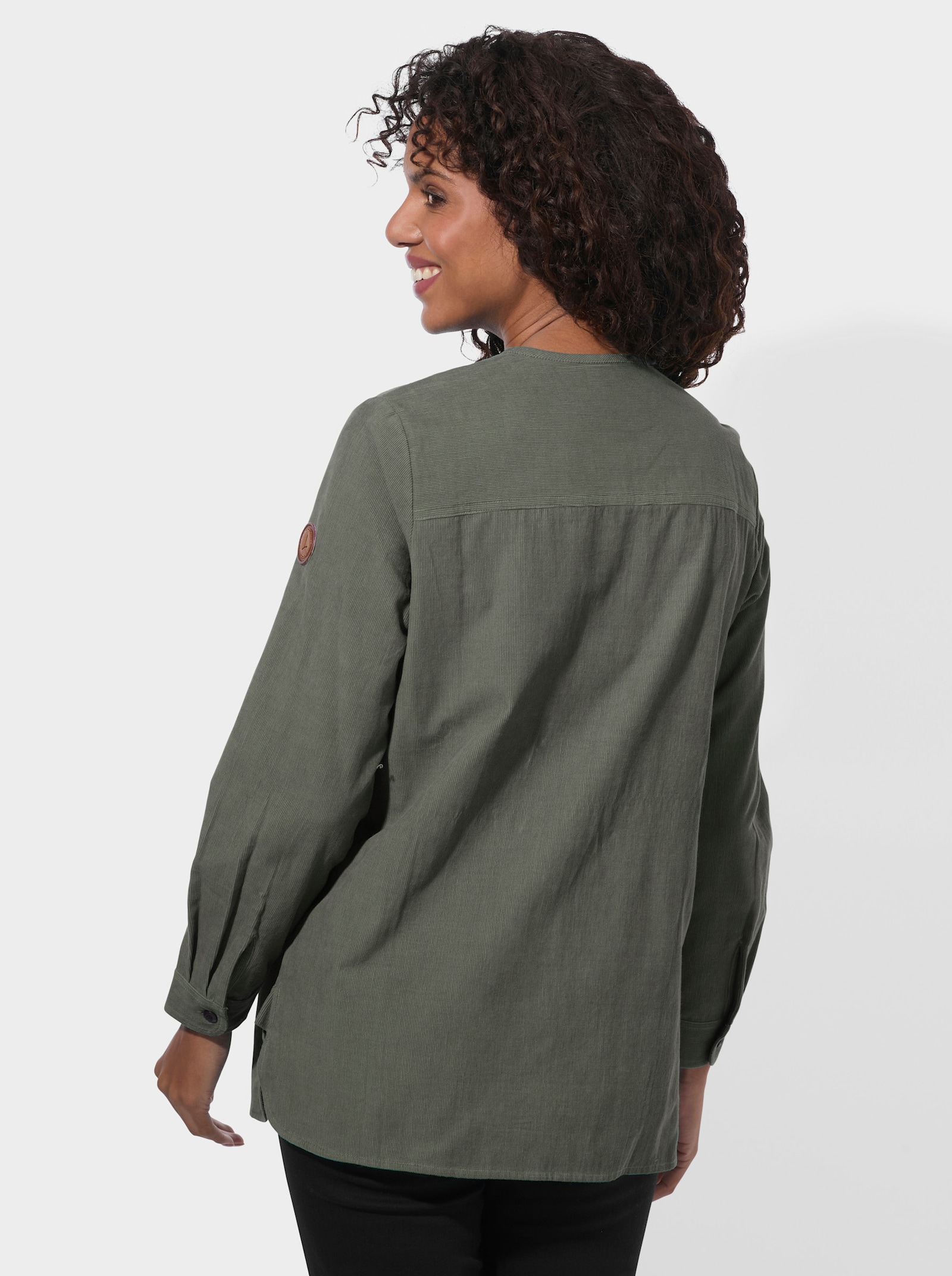 Langarmbluse in Cord-Qualität - khaki