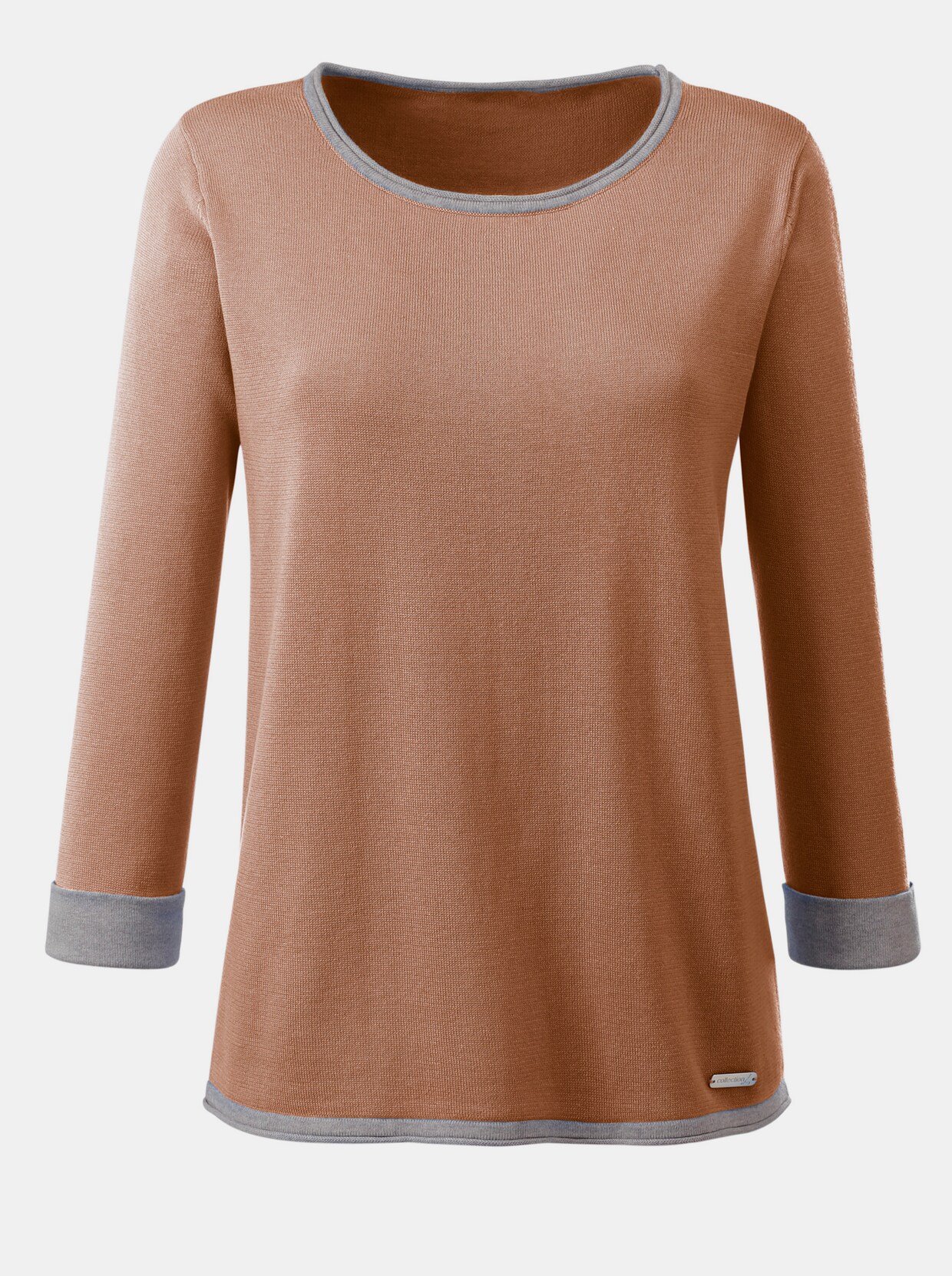 Pullover met 3/4-mouwen - terra/grijs